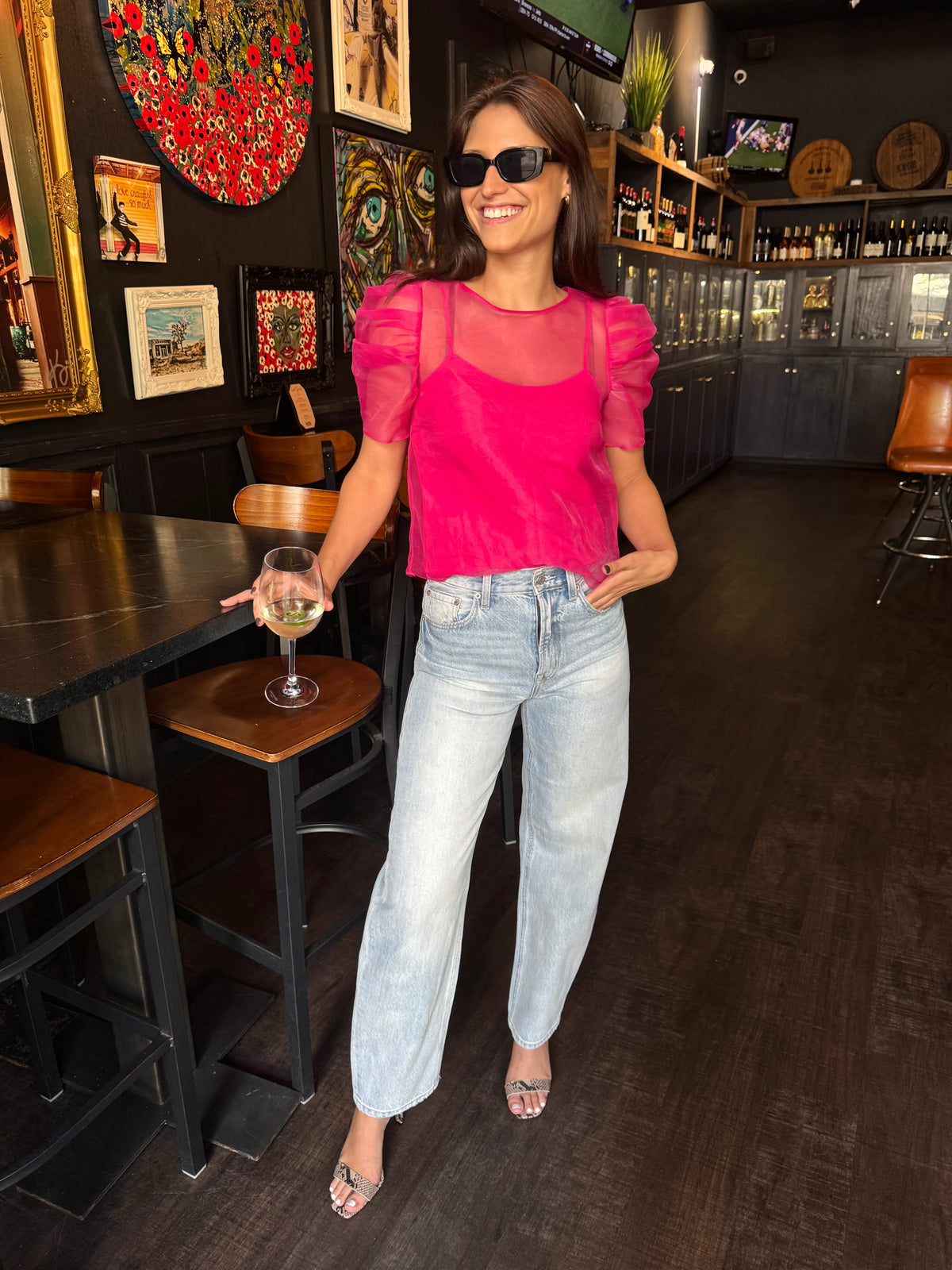 Silk Pink Puff Sleeve Top