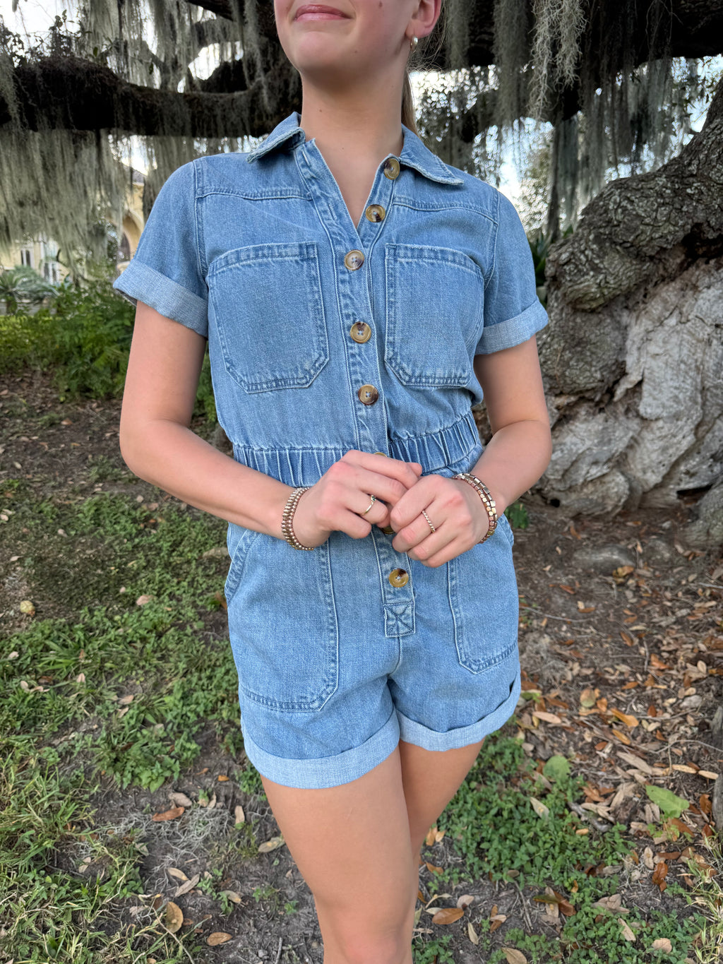 Show Me Your Mumu Denim Romper