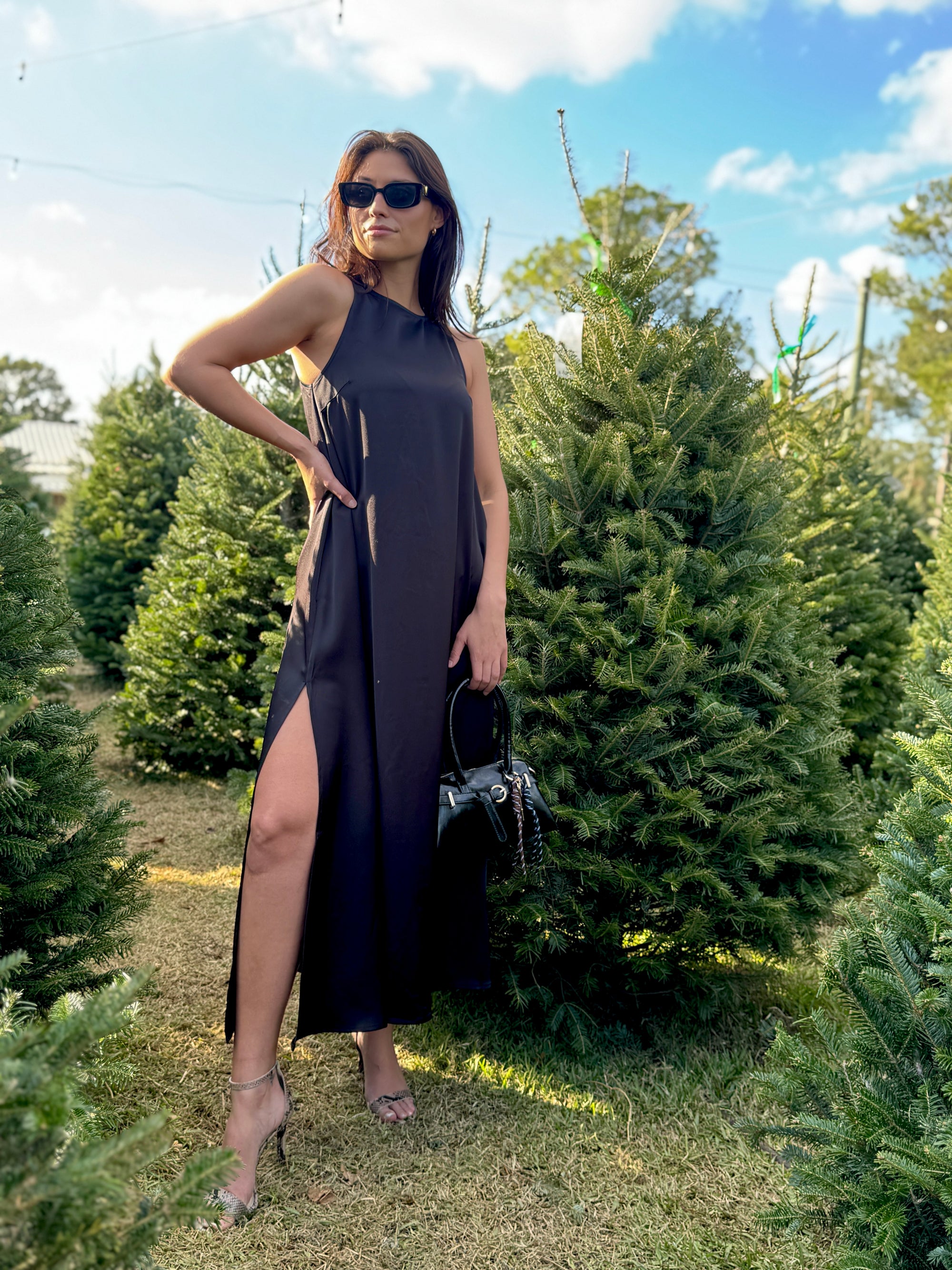 Black Satin Maxi Dress