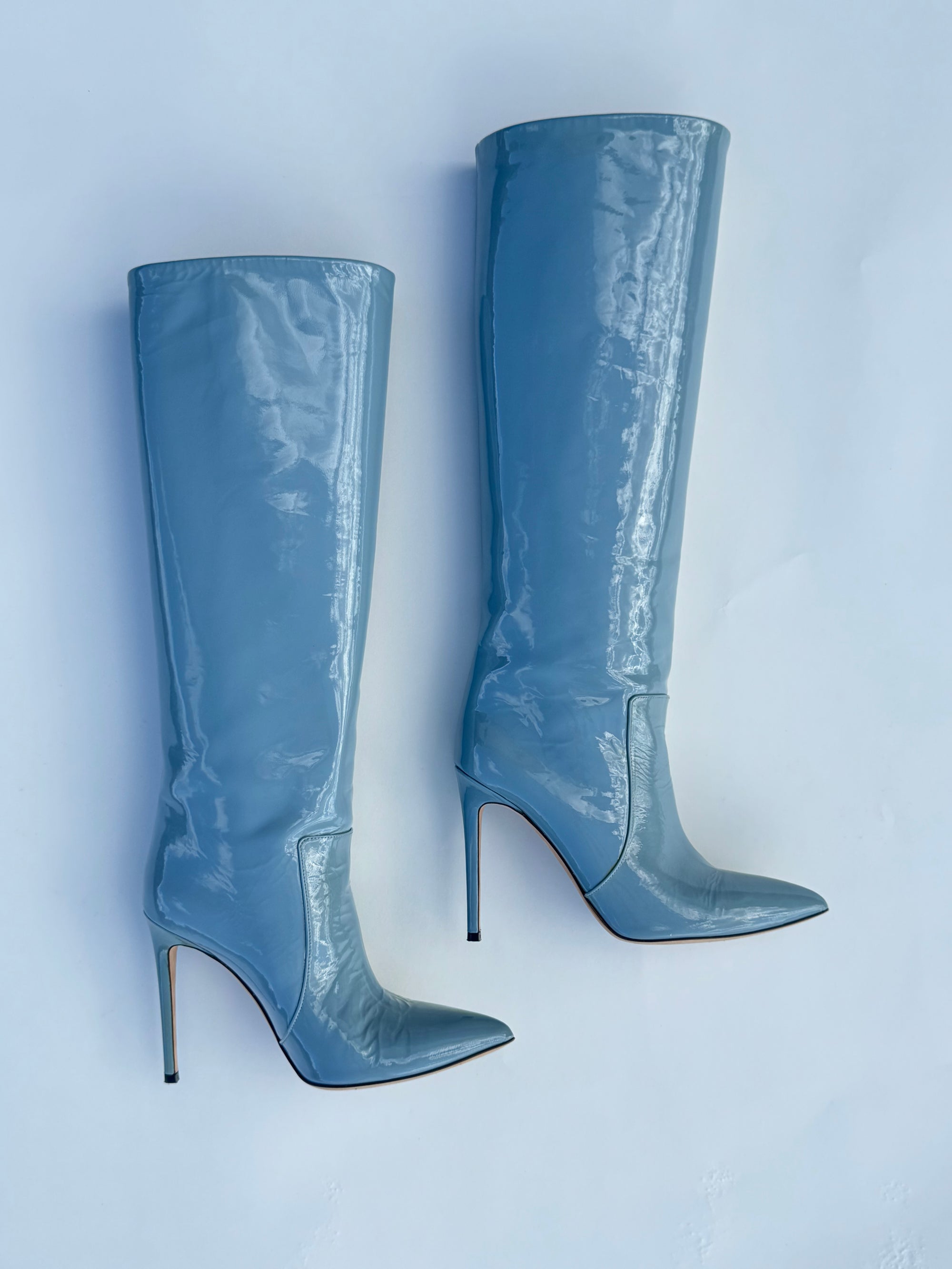Paris Texas Icy Blue Patent Stiletto Boots
