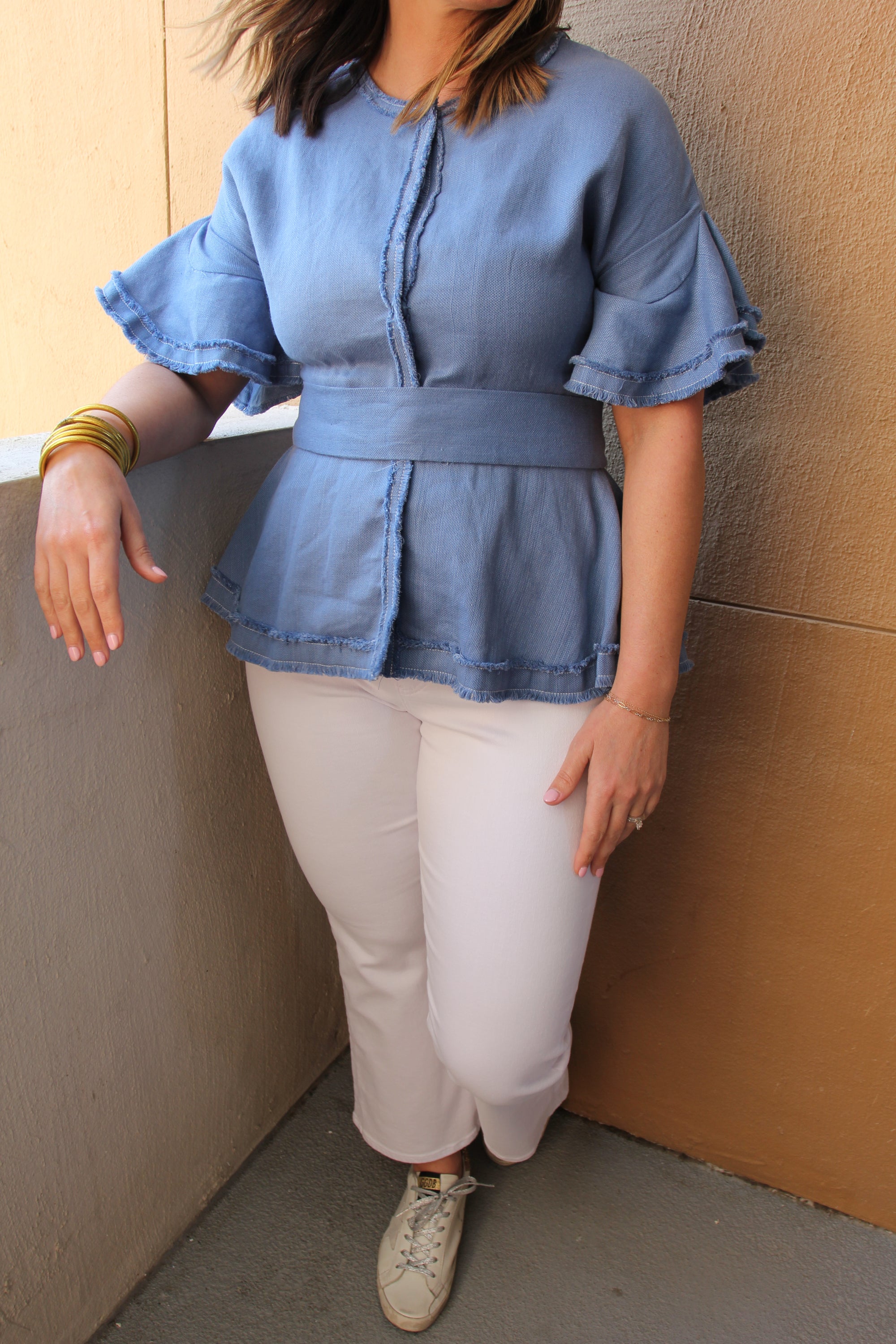 Alexis Belted Fringe Peplum Top