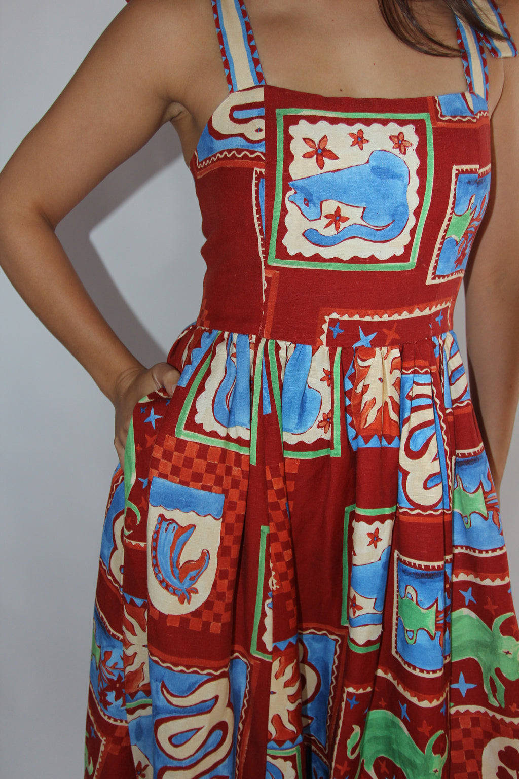 Hunter Bell Red Patchwork Midi Dress