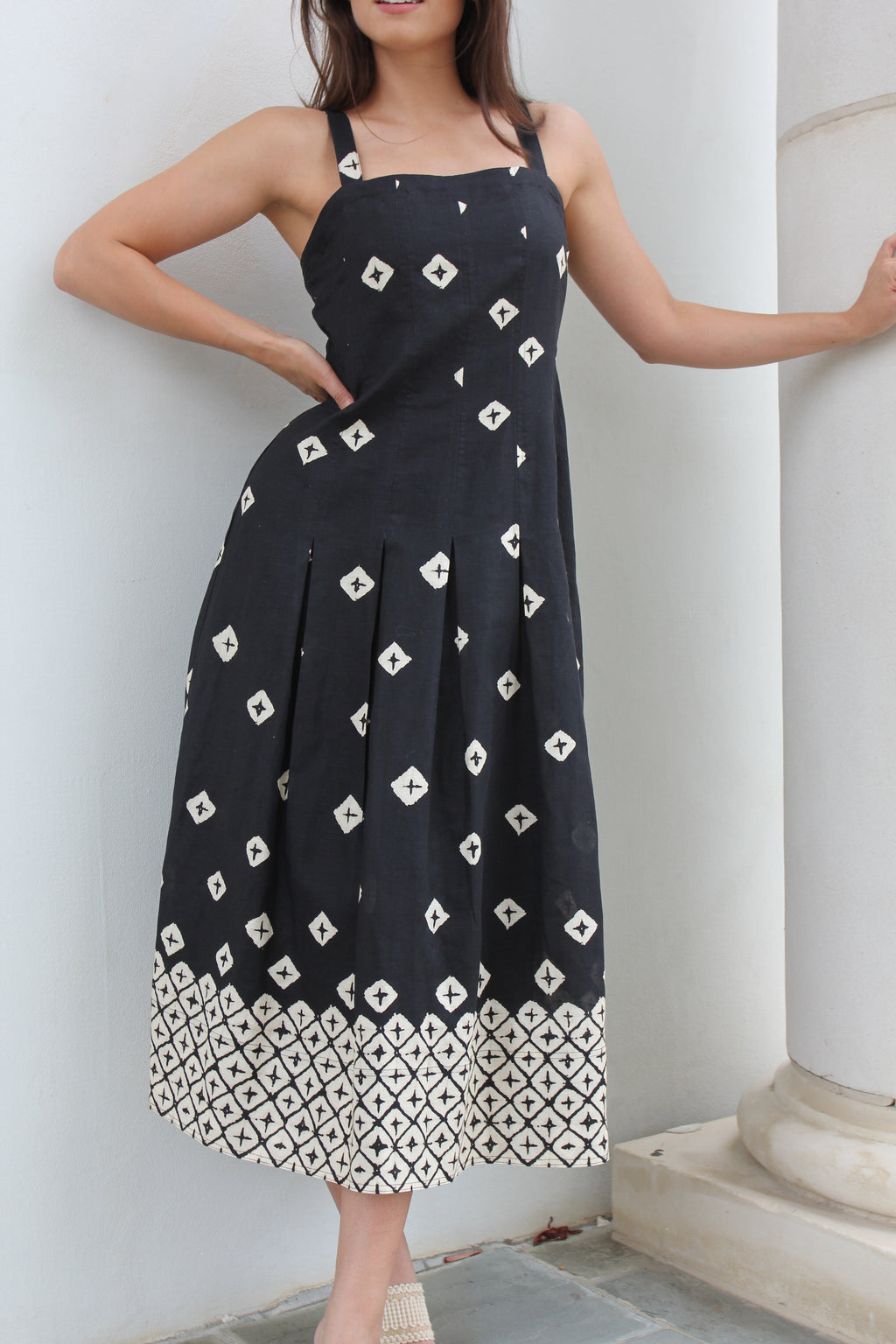 Marie Oliver Dixon Square Neck Linen Midi Dress