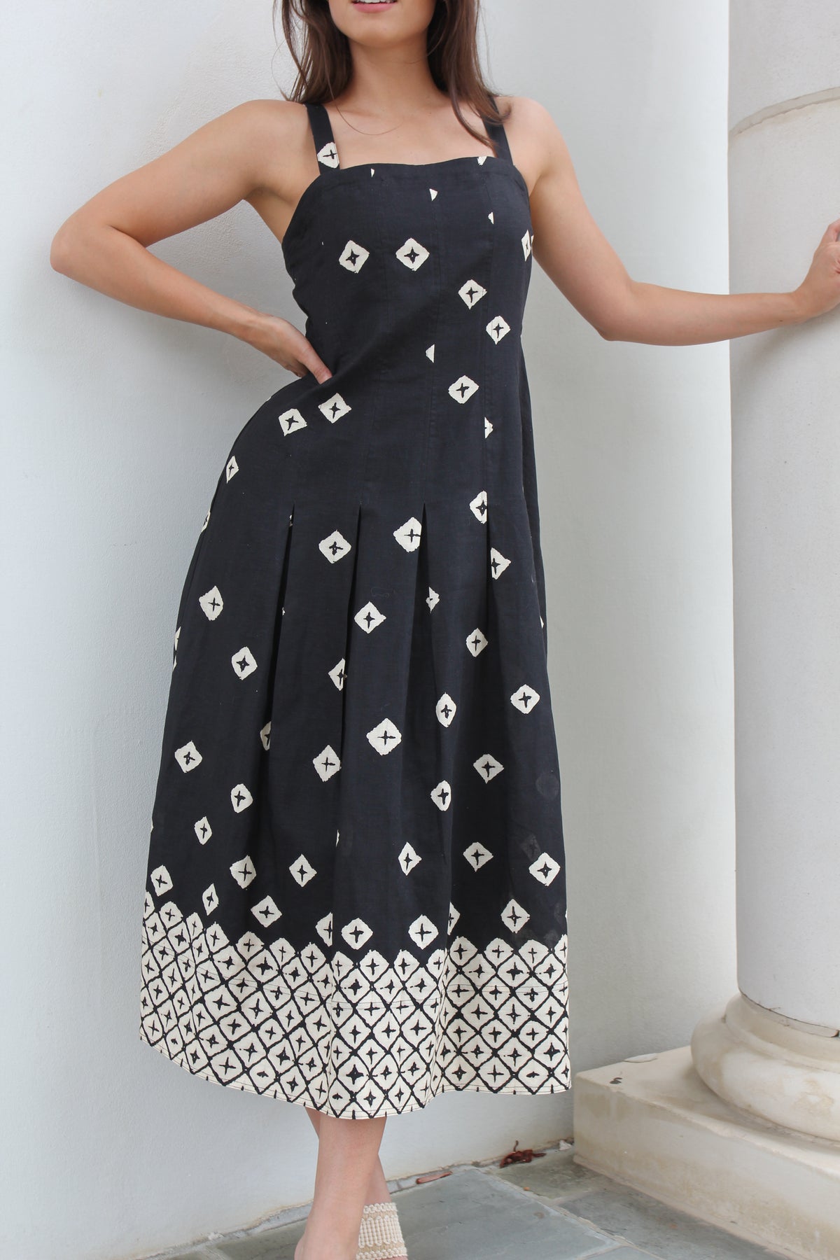 Marie Oliver Dixon Square Neck Linen Midi Dress