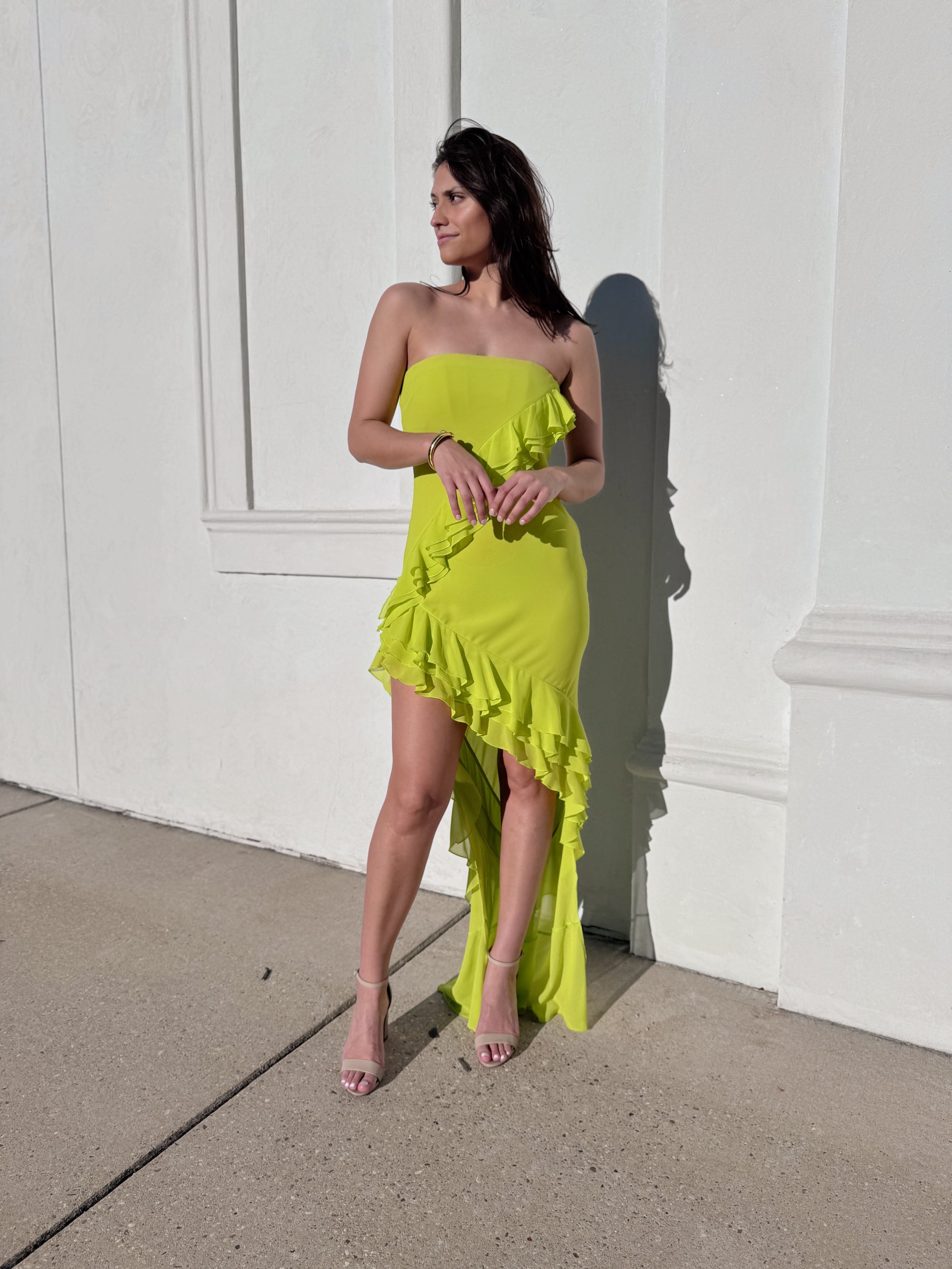 Nehna hi-low dress in Chartreuse