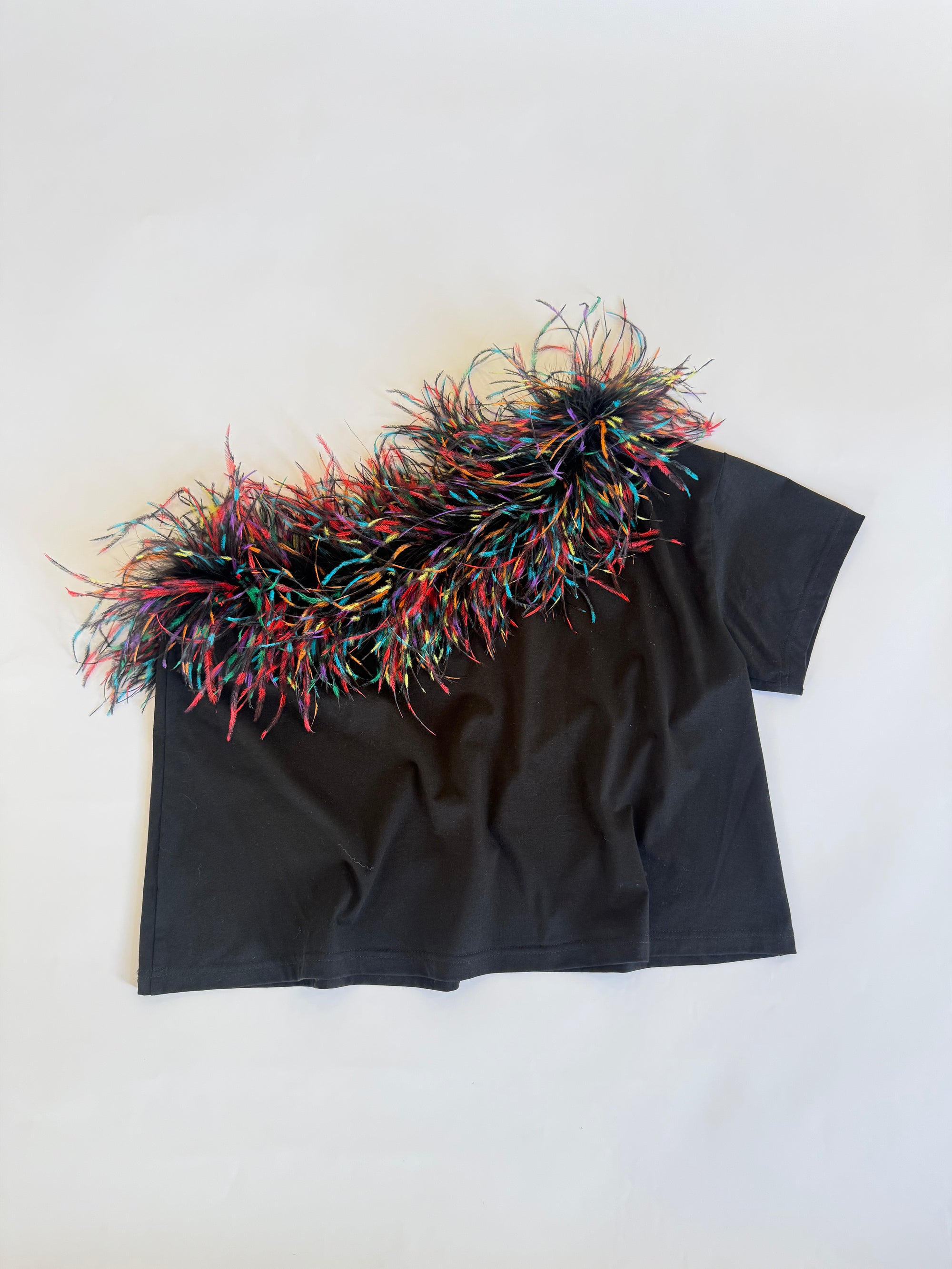 QOS One Shoulder Feather Top