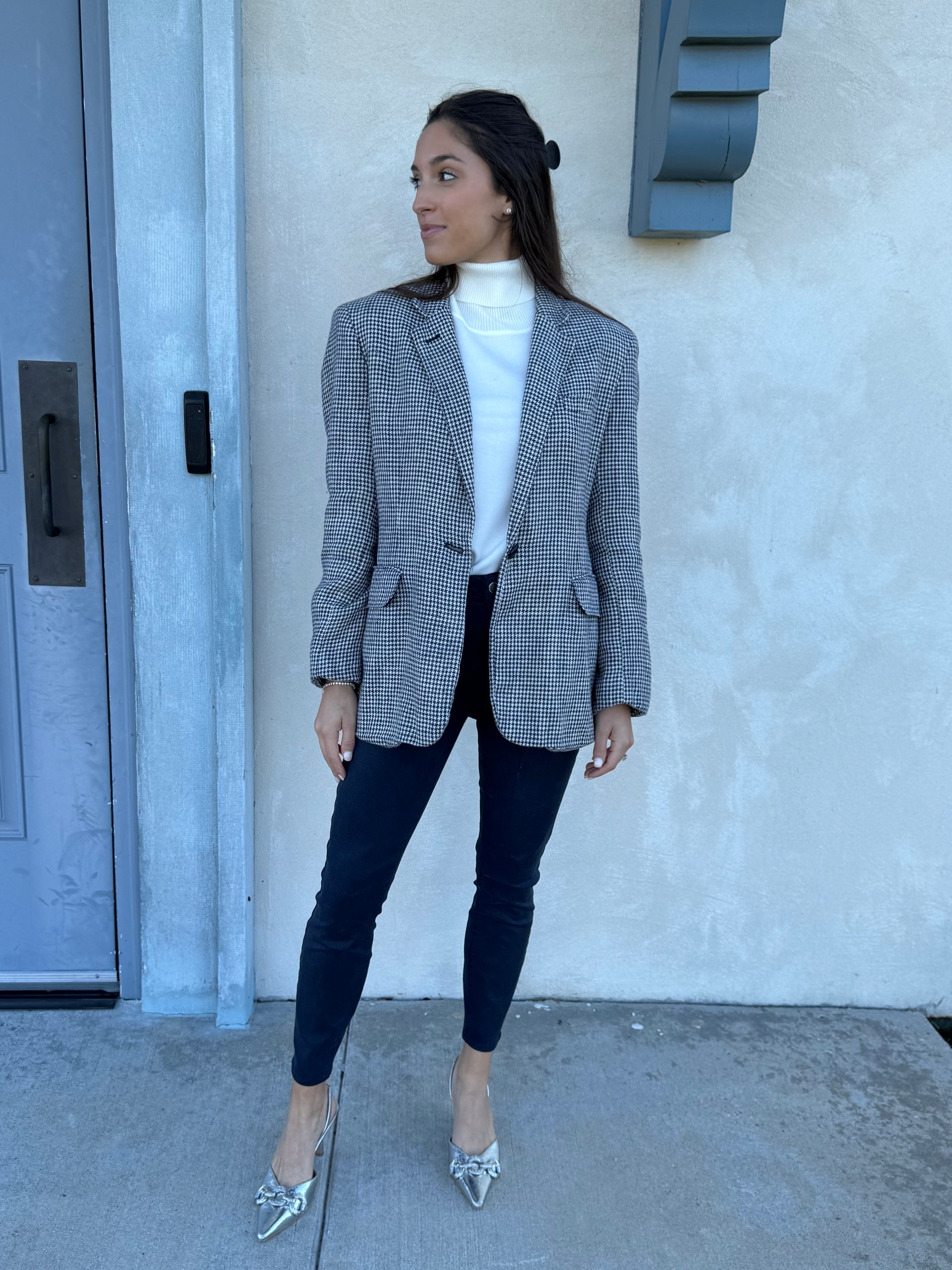 Lauren Ralph Lauren Navy Houndstooth Blazer