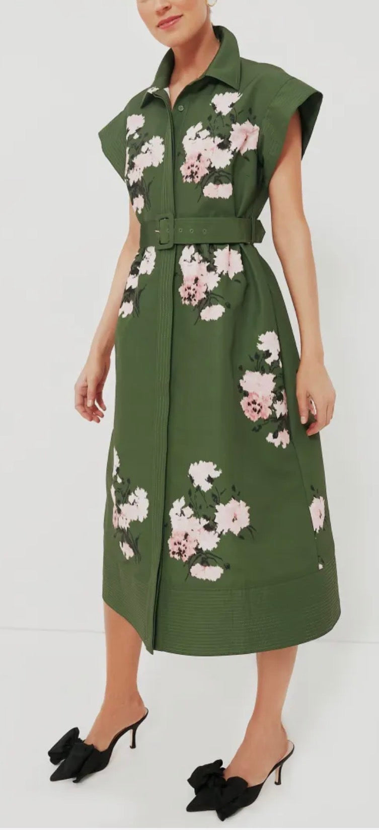 Tuckernuck Olive and Pressed Powder Floral Chloe Dress
