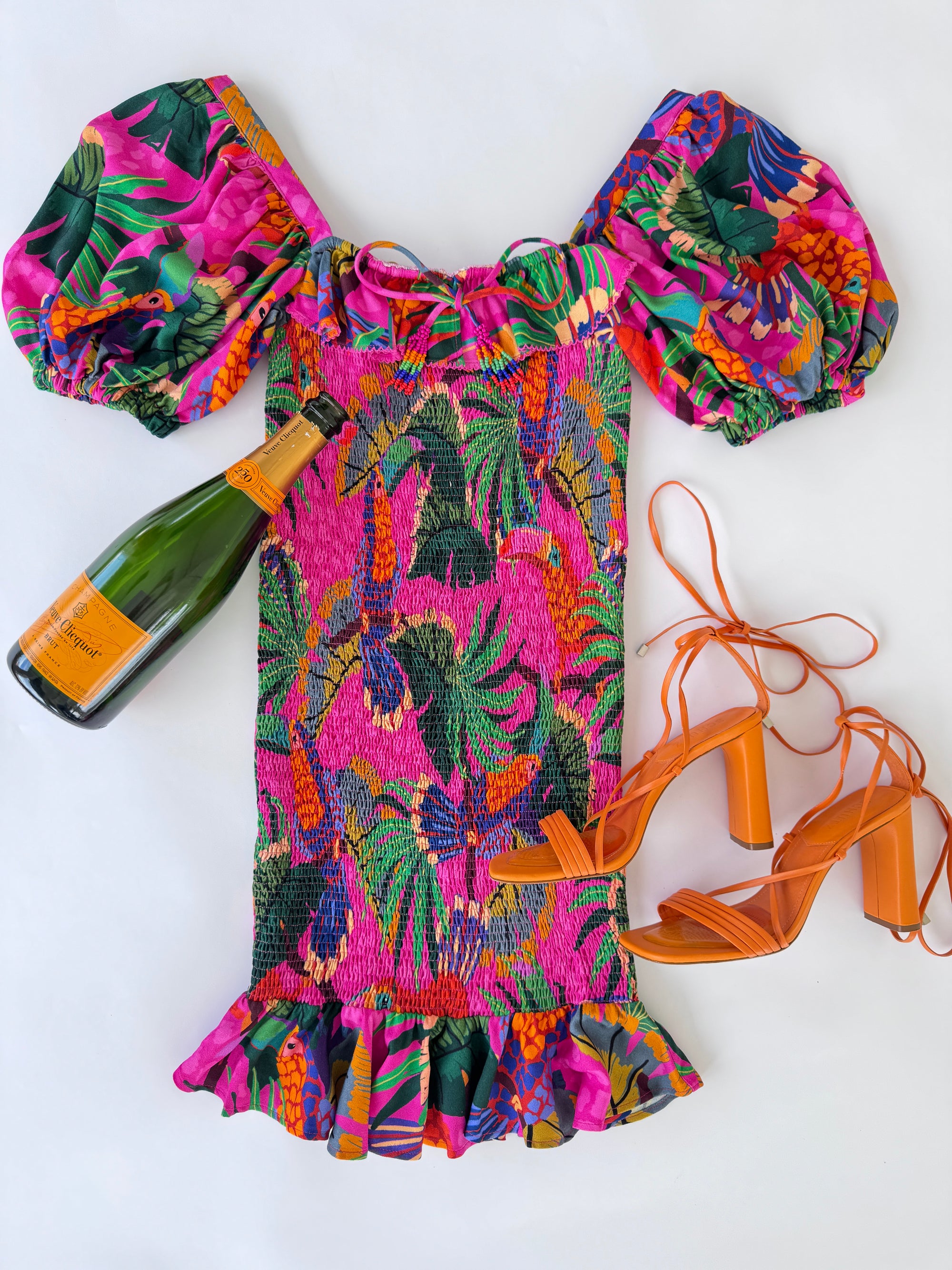 Farm Rio Toucan Puff Sleeve Mini Dress