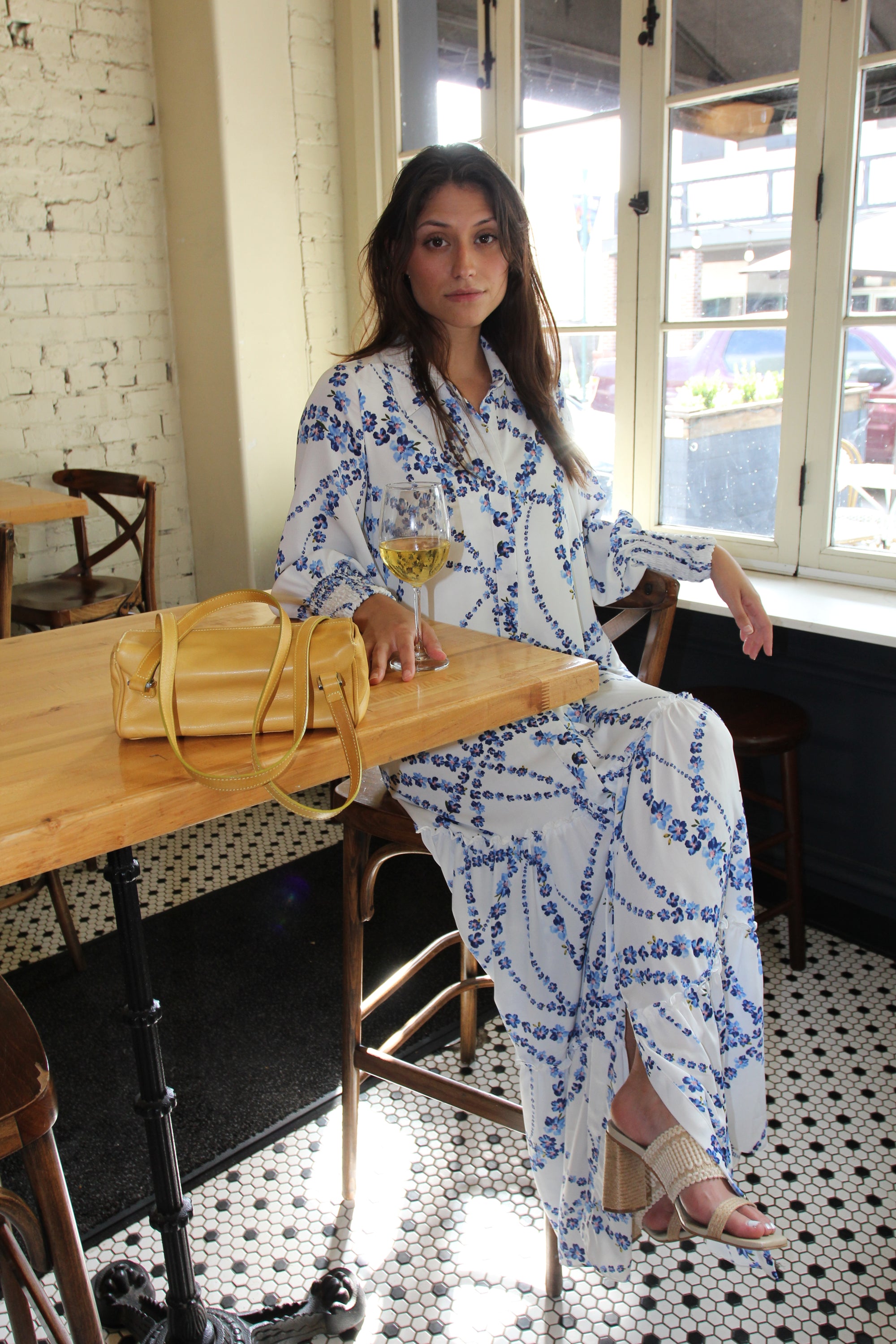 Misa Evangeline Dress in Intertwined White Floral Long Sleeve Maxi