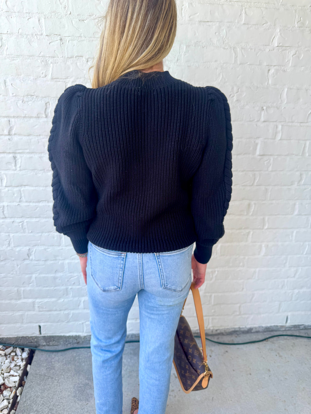 Black Braided Sleeve Sweater