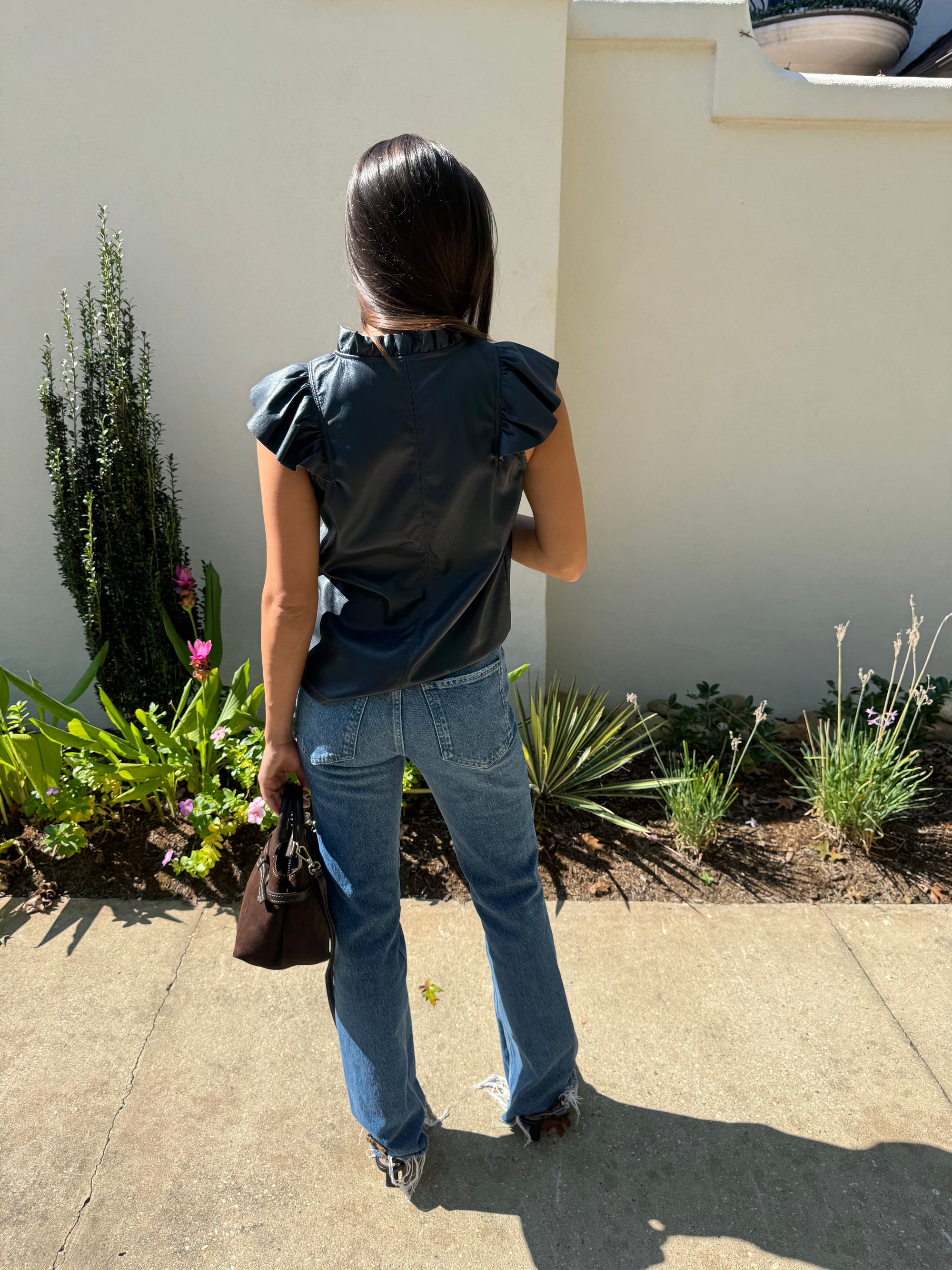 Navy Vegan Leather Top
