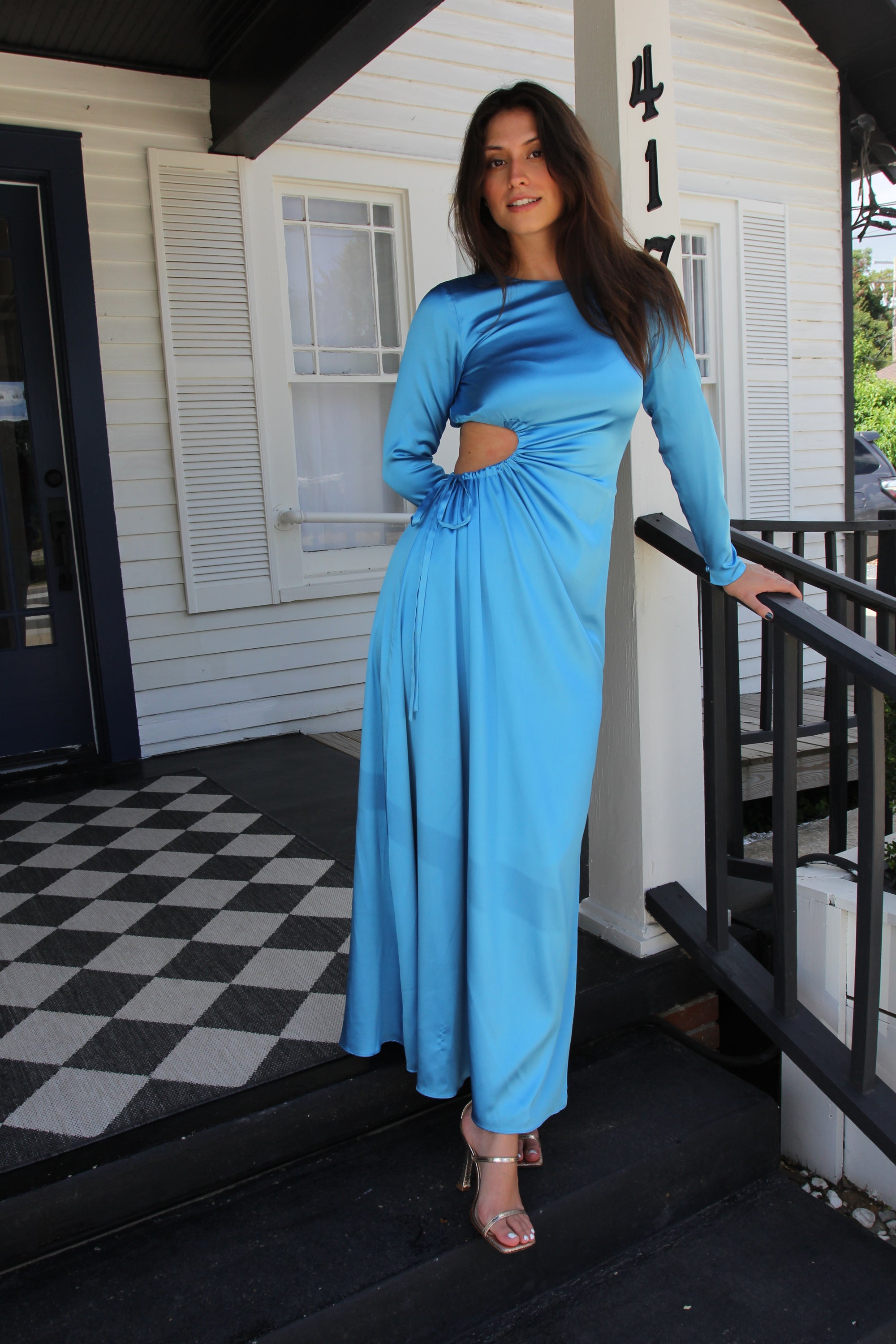 Cynthia Rowley Blue Silk Cutout Maxi Dress