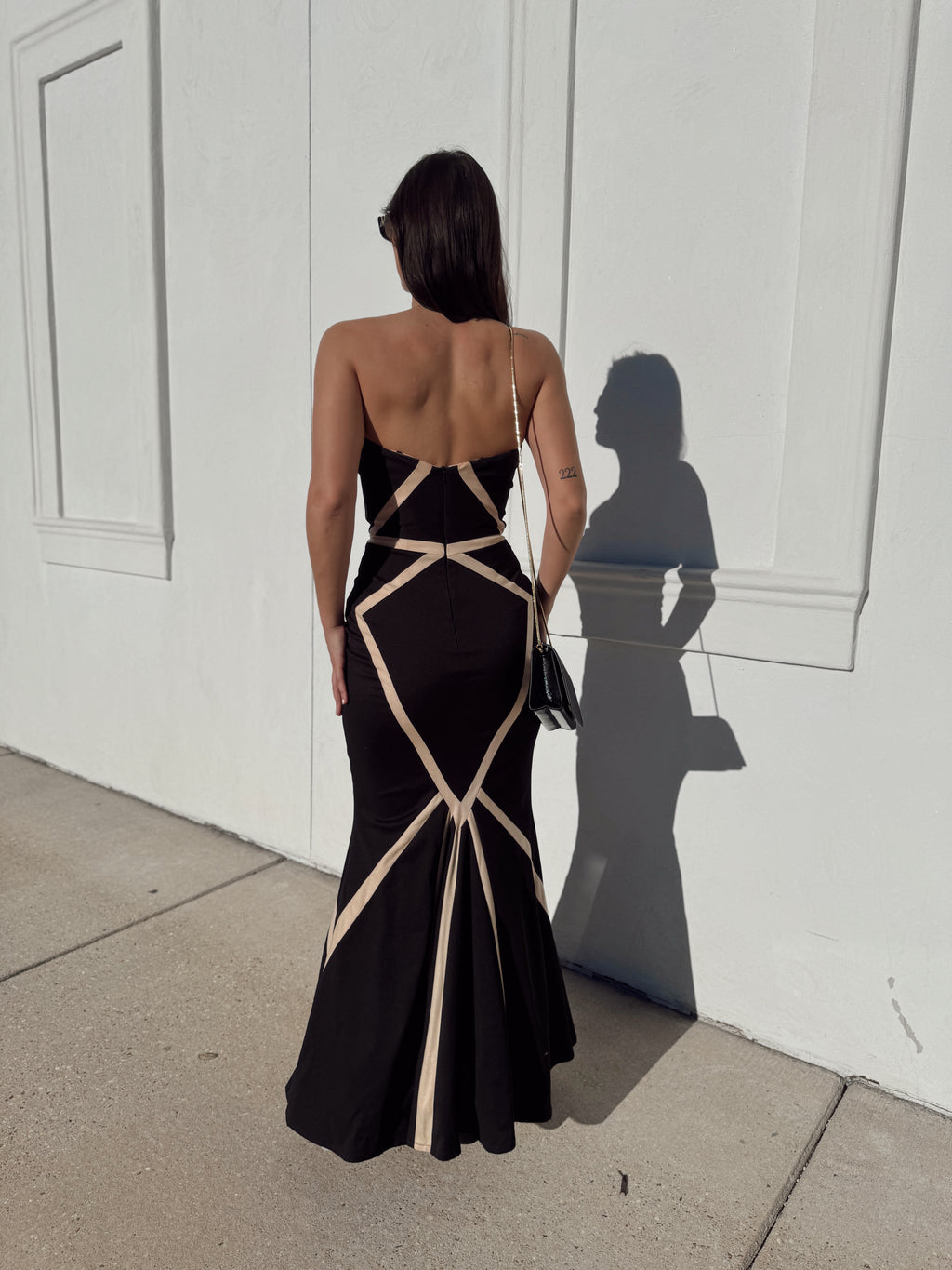 Terani Couture Strapless Black & Cream Contrast Gown