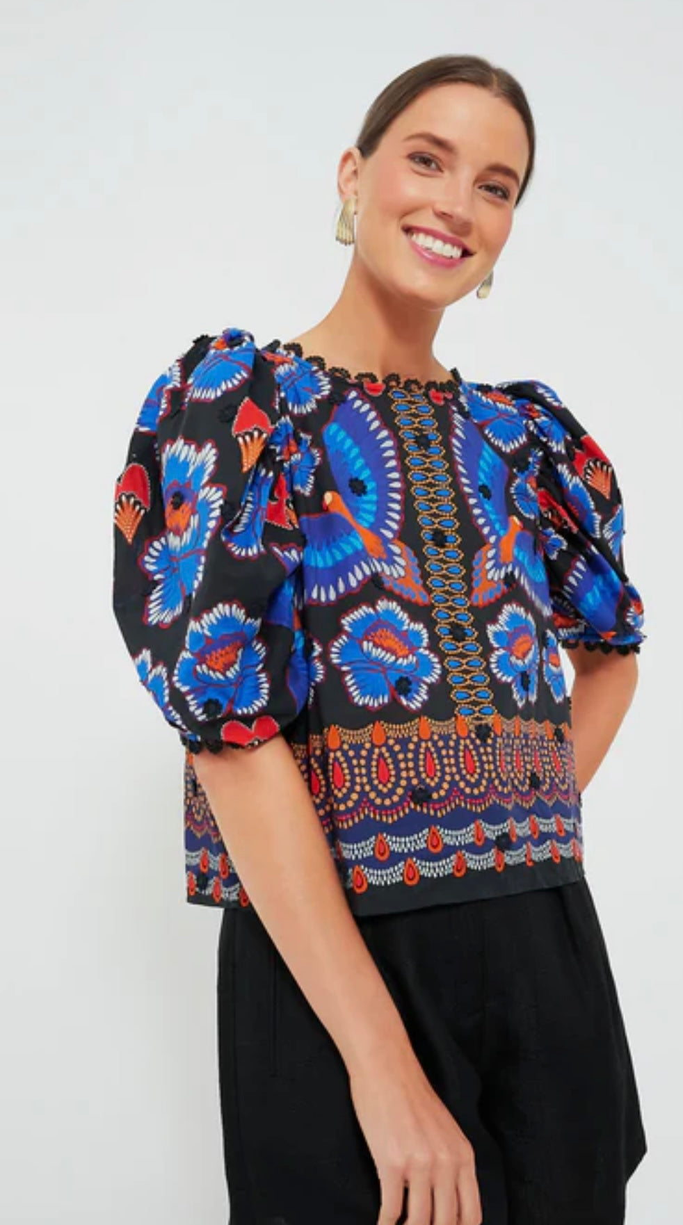Farm Rio Ainika Sparkle Short-Sleeve Blouse