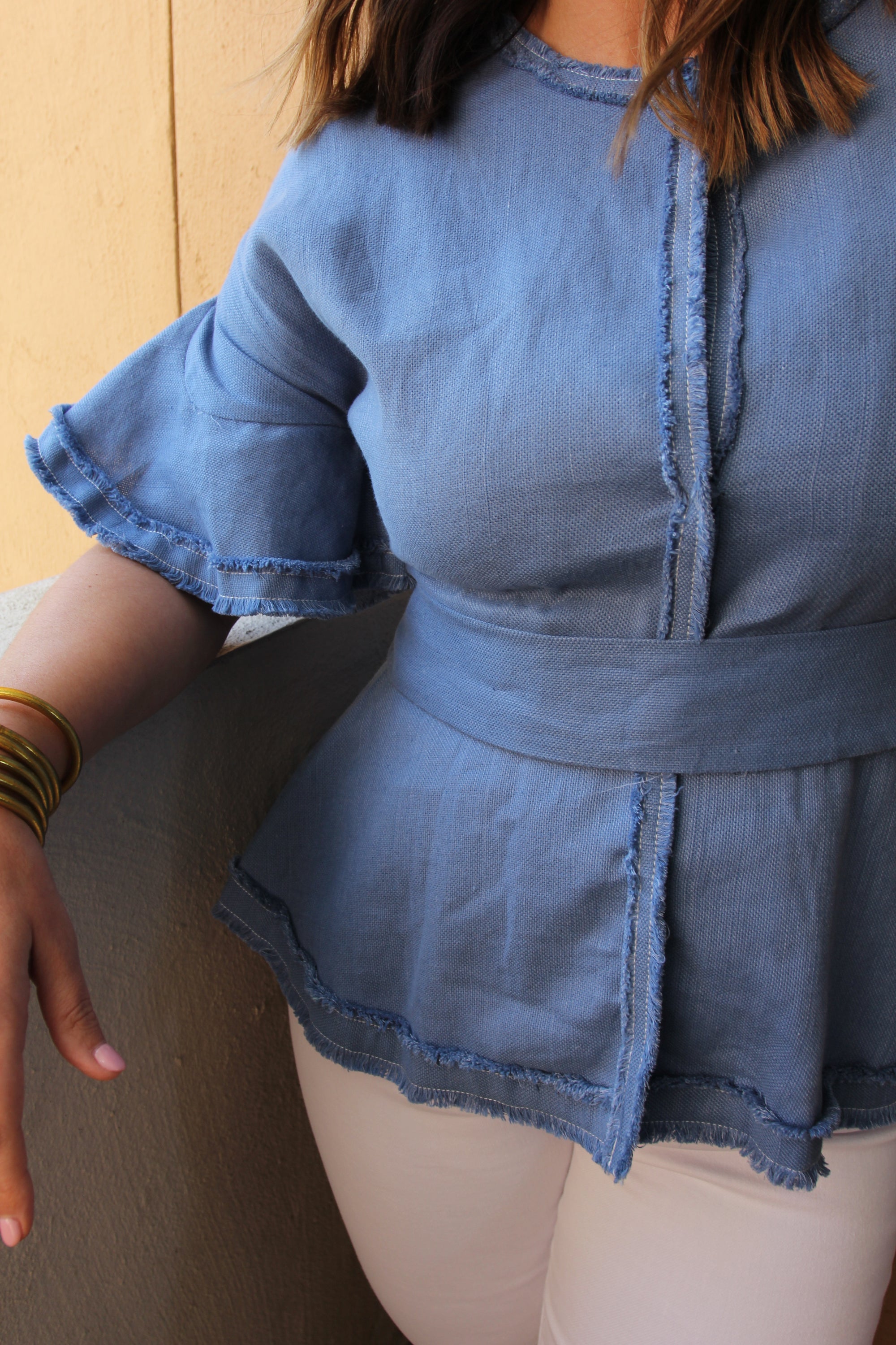 Alexis Belted Fringe Peplum Top