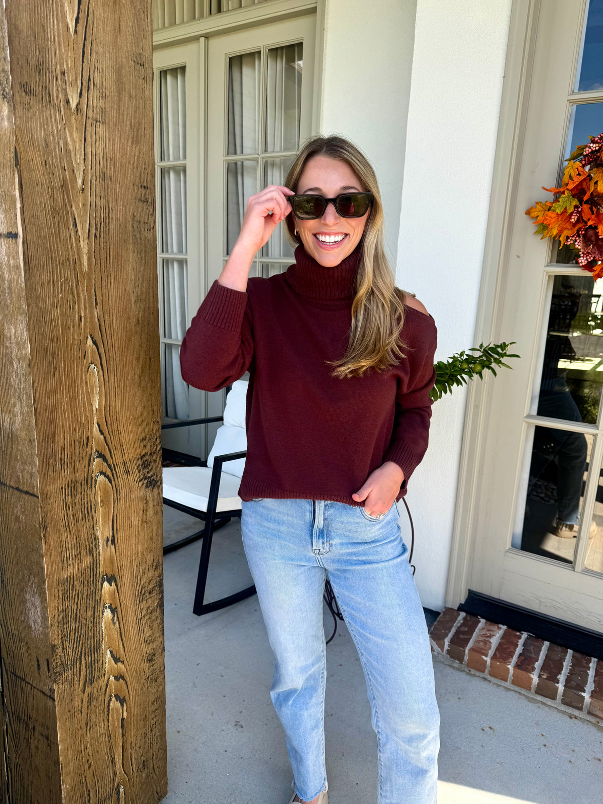 Burgundy Cold Shoulder Sweater