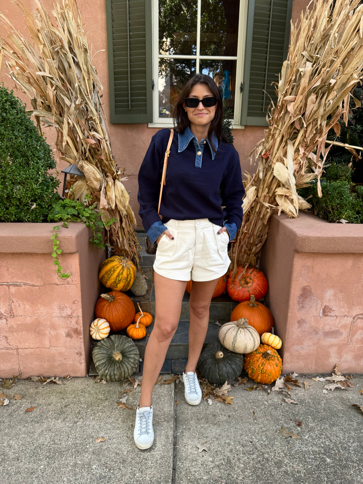 Navy Denim Collar Top