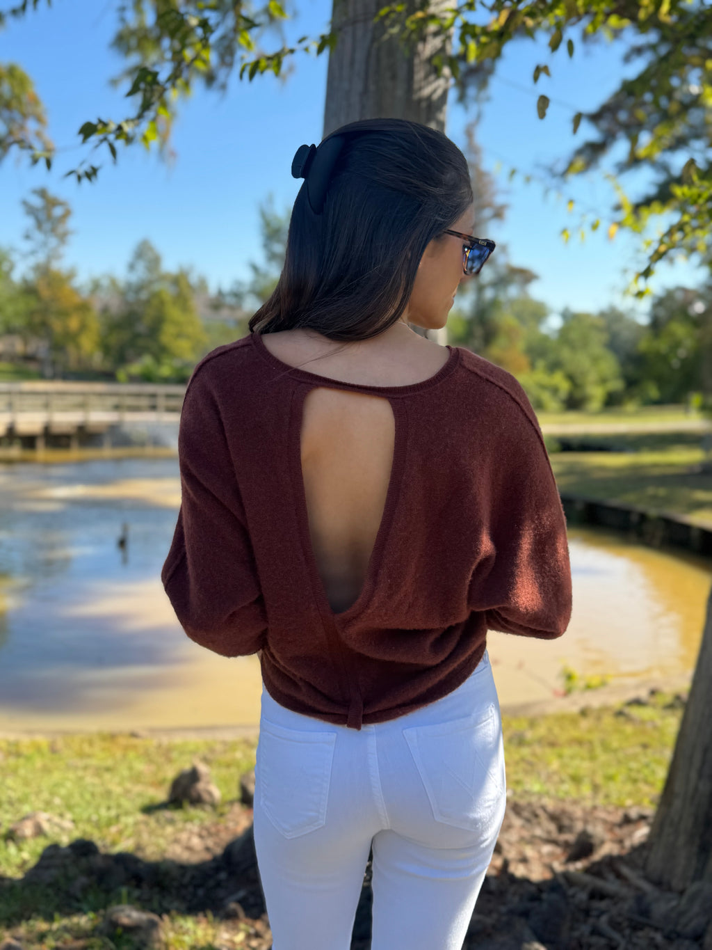 Brown Cashmere Open Back Sweater