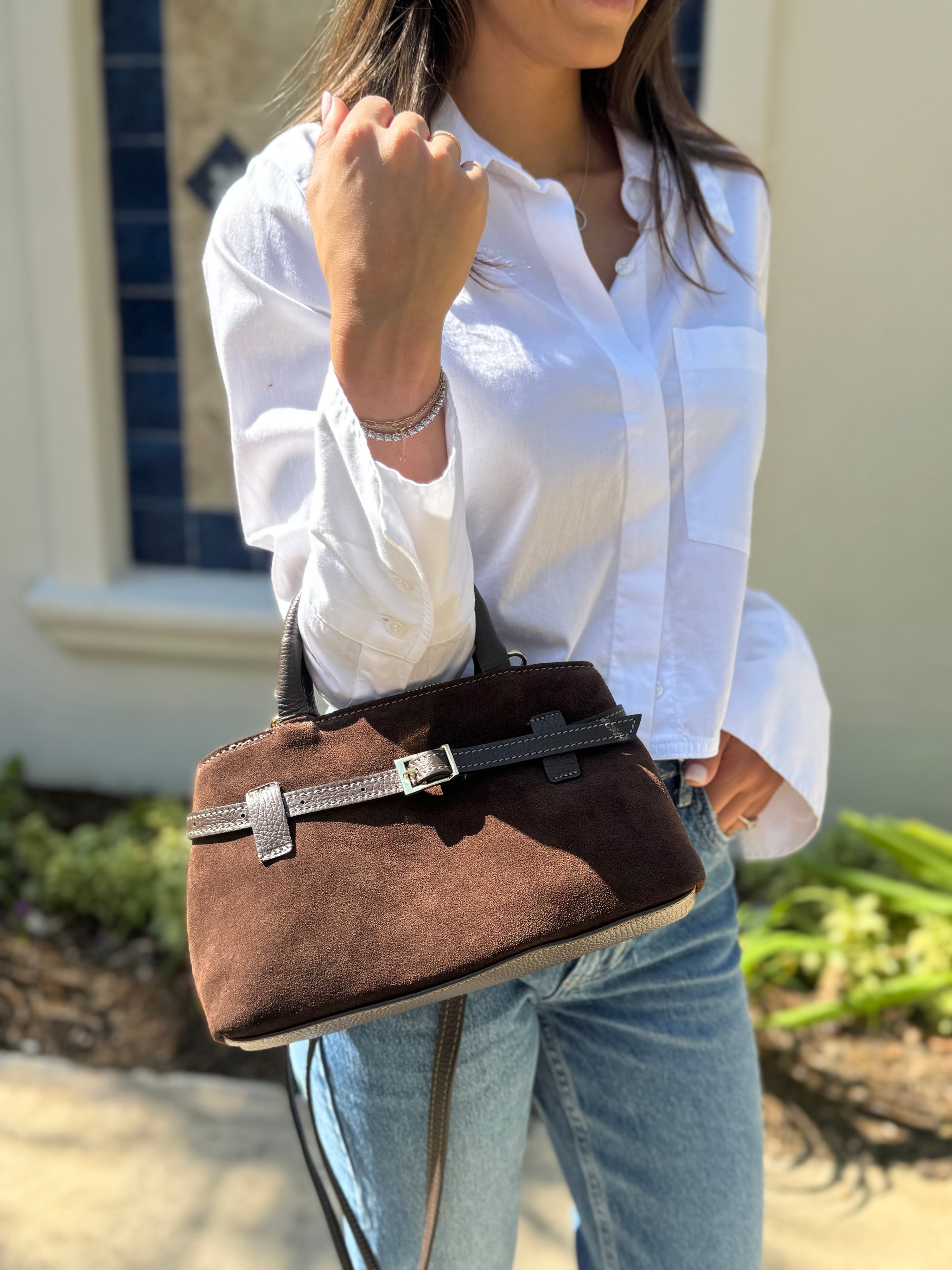 Chocolate - Italian Suede Handbag