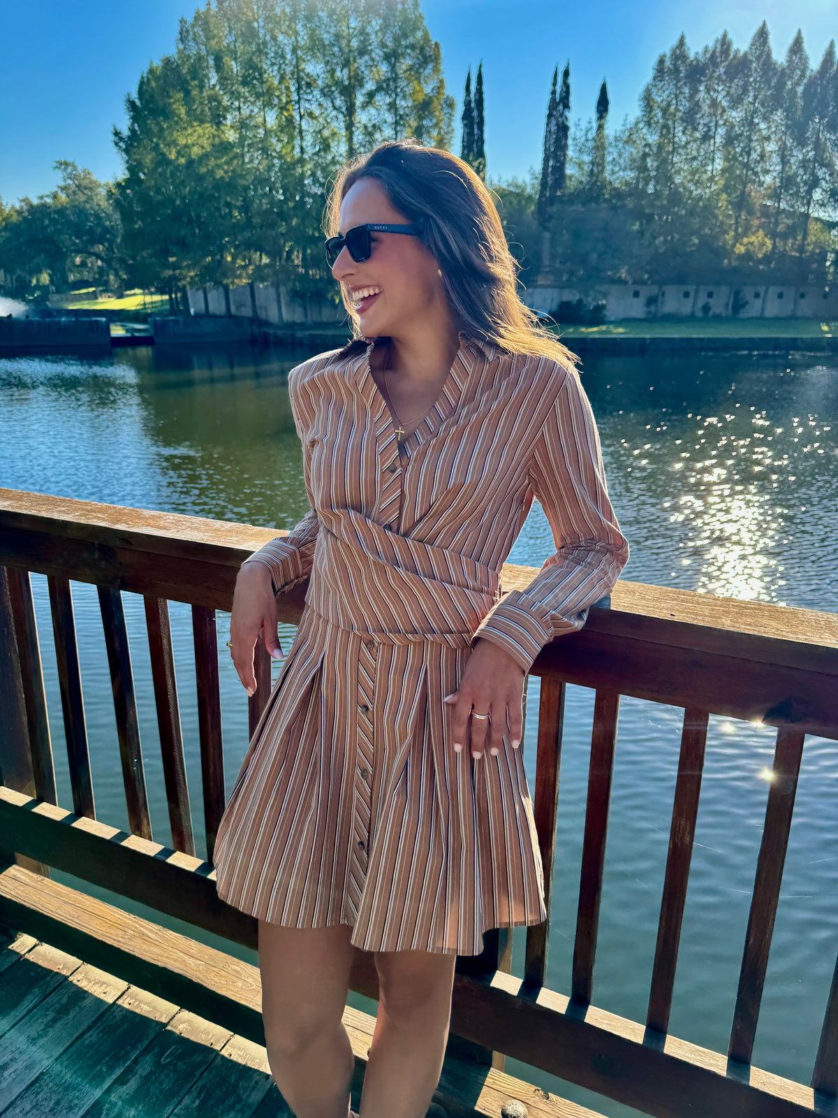 Golden Brown Striped Mini Dress