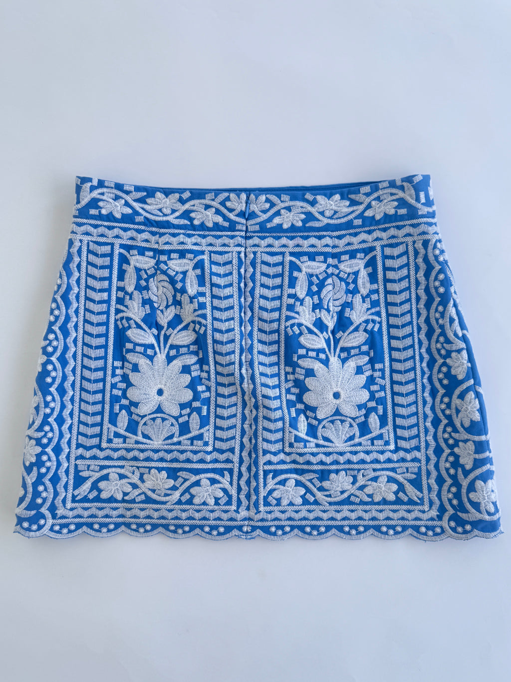J MARIE Blue Embroidered Mini Skirt