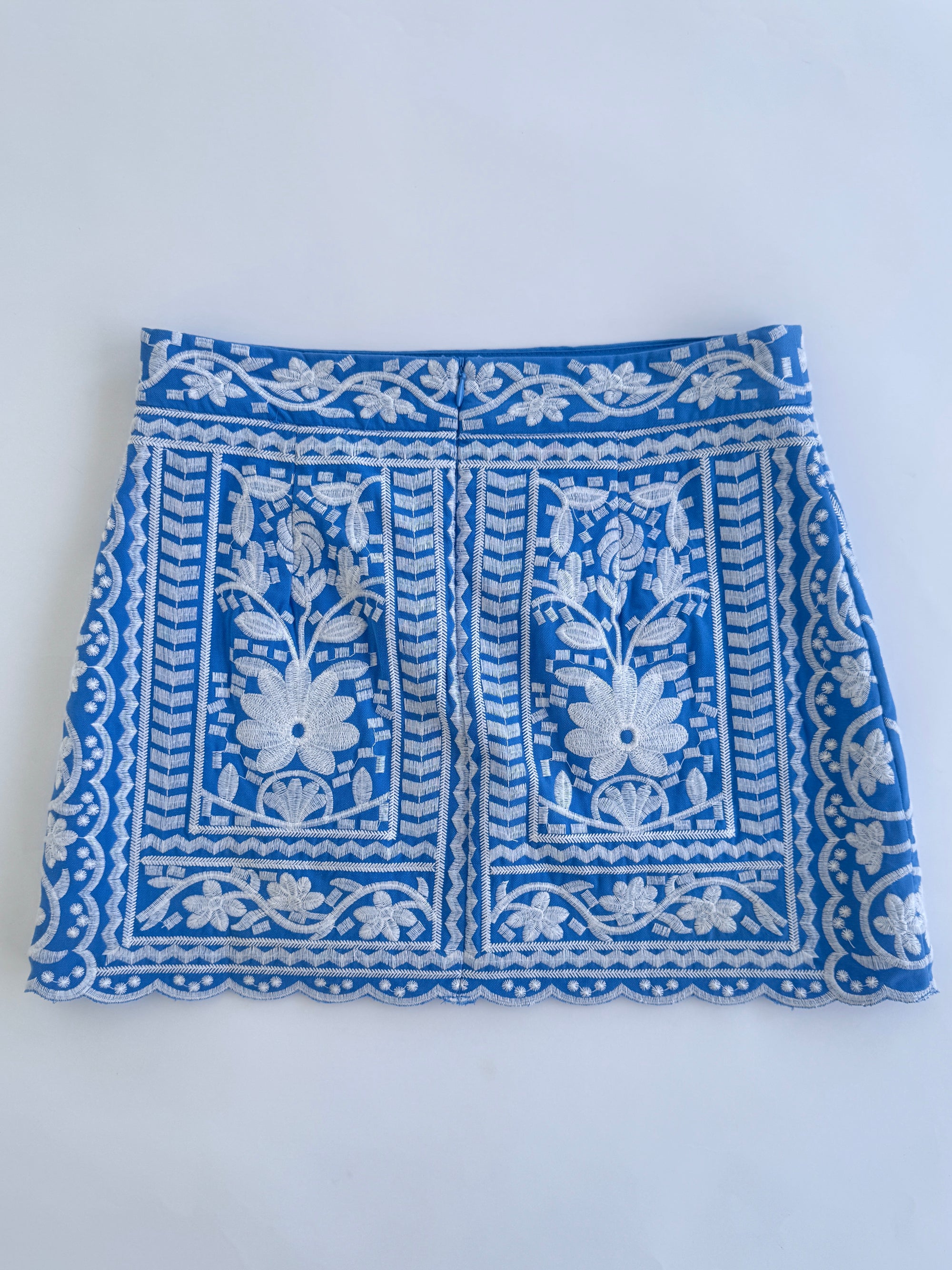J MARIE Blue Embroidered Mini Skirt