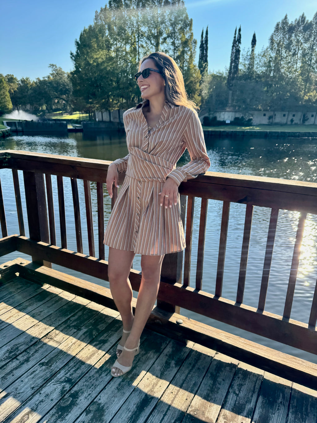 Golden Brown Striped Mini Dress