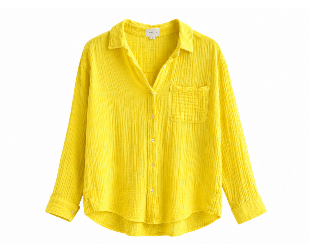 Felicity Yellow Gauze Button Up Top