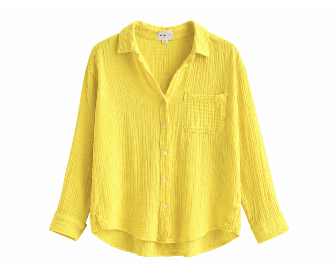 Felicity Yellow Gauze Button Up Top