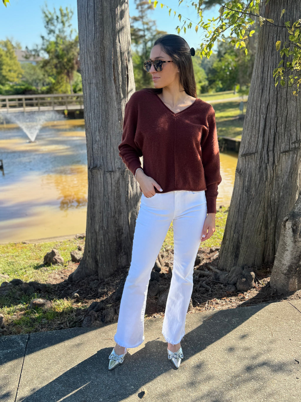 Brown Cashmere Open Back Sweater