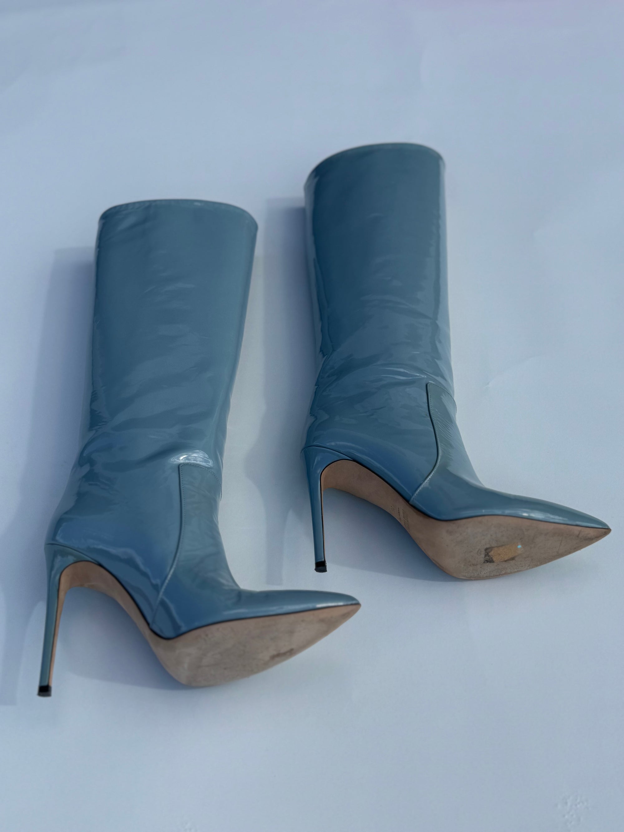 Paris Texas Icy Blue Patent Stiletto Boots