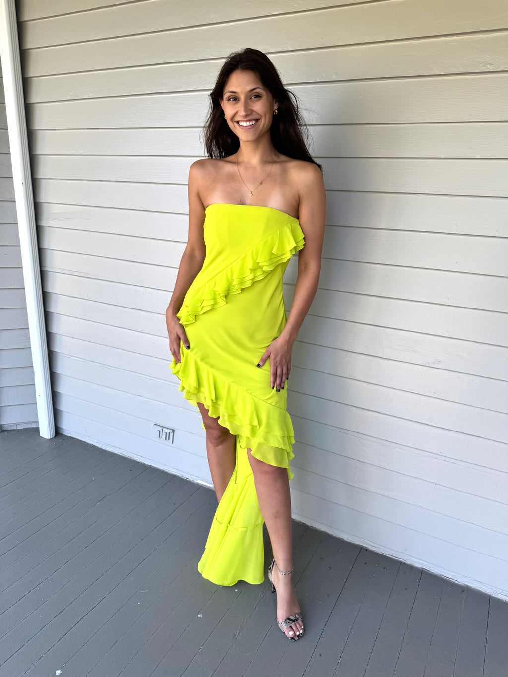 Nehna hi-low dress in Chartreuse