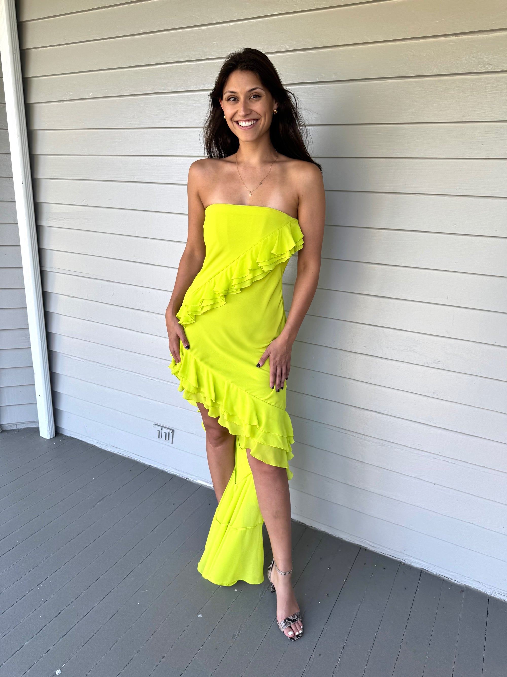 Nehna hi-low dress in Chartreuse