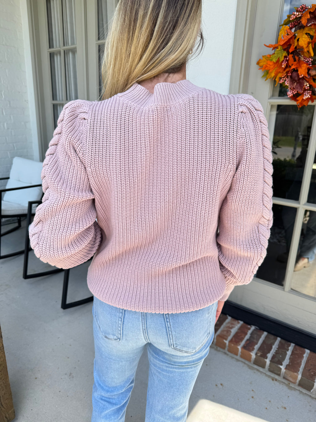 Pink Braided Sleeve Sweater