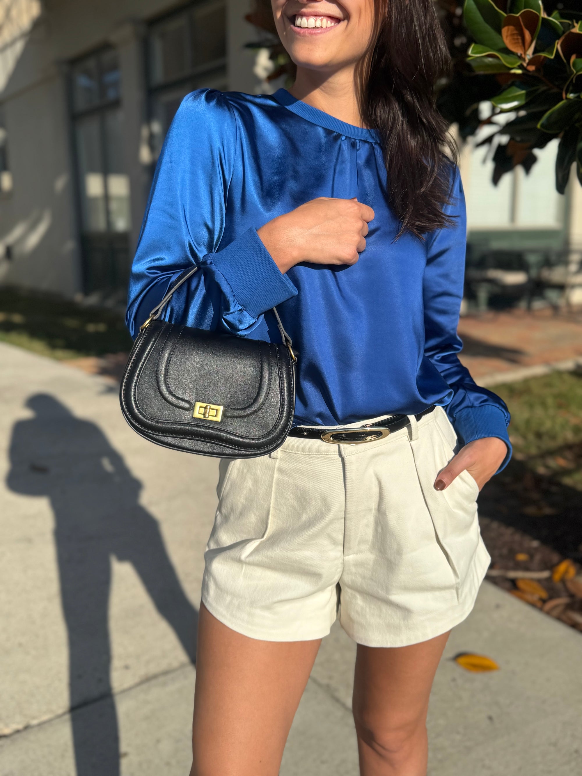 Royal Blue Satin Crew Neck