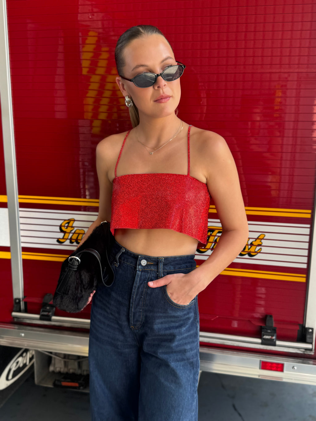 Red Shimmer Crop Top