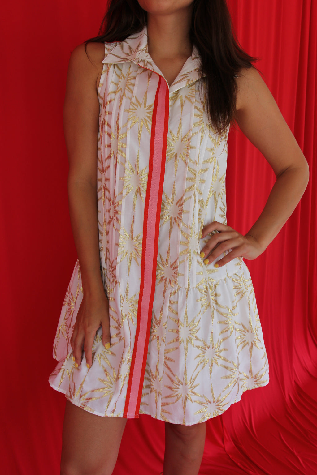 Emily McCarthy Emdaisy Gold Jacquard Dress
