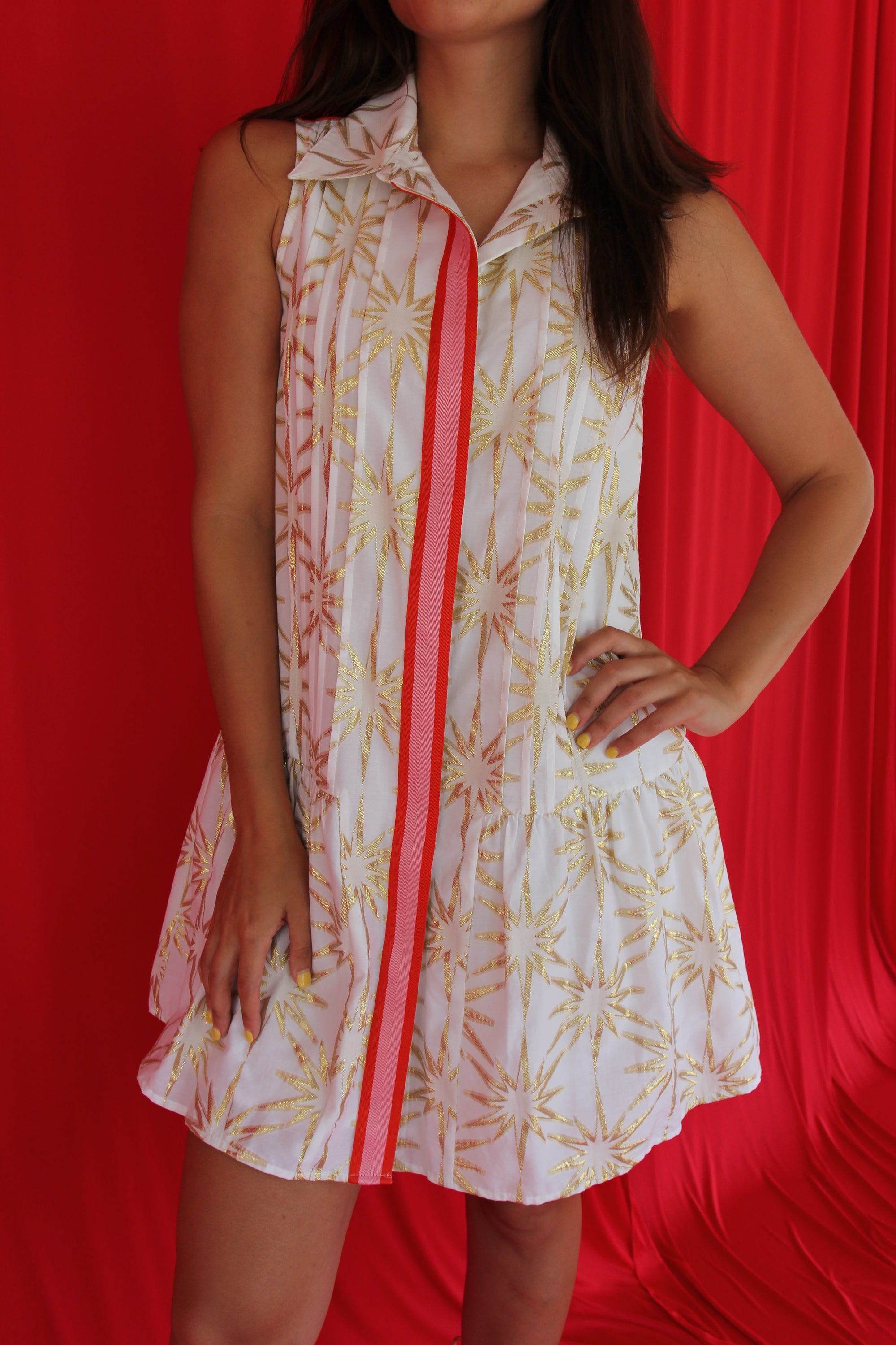 Emily McCarthy Emdaisy Gold Jacquard Dress