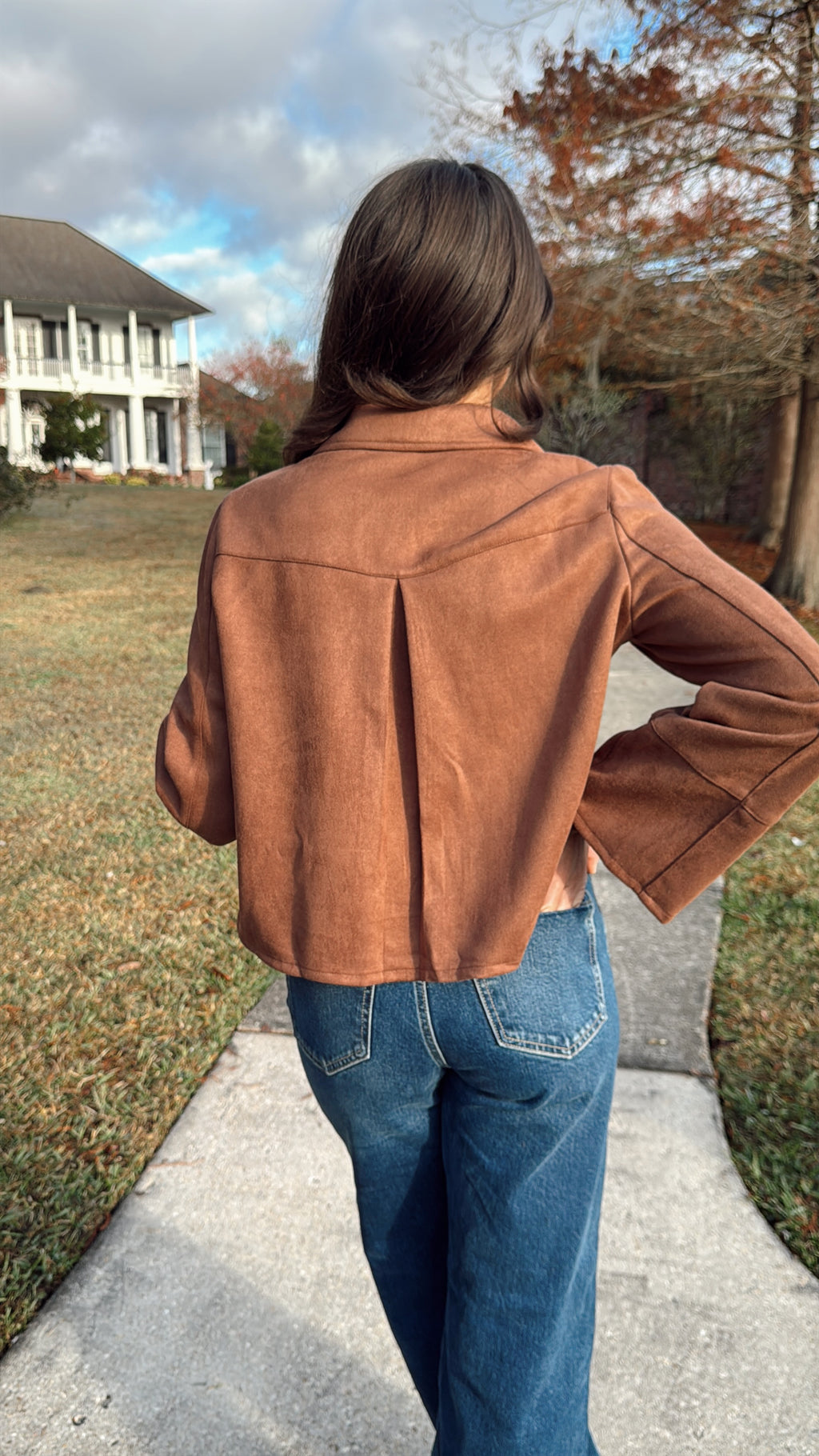 IWN Brown Suede Cropped Trench Coat