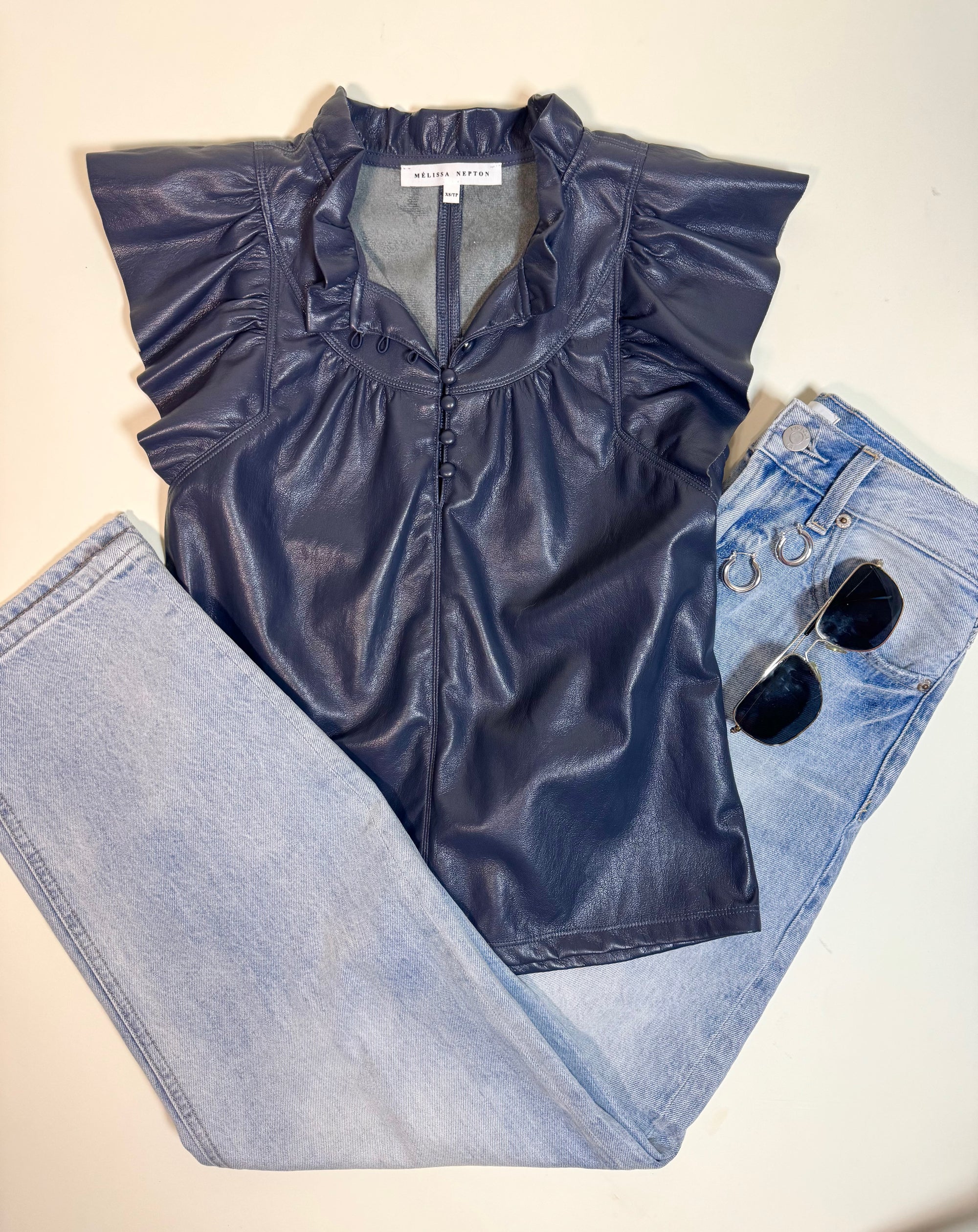 Navy Vegan Leather Top