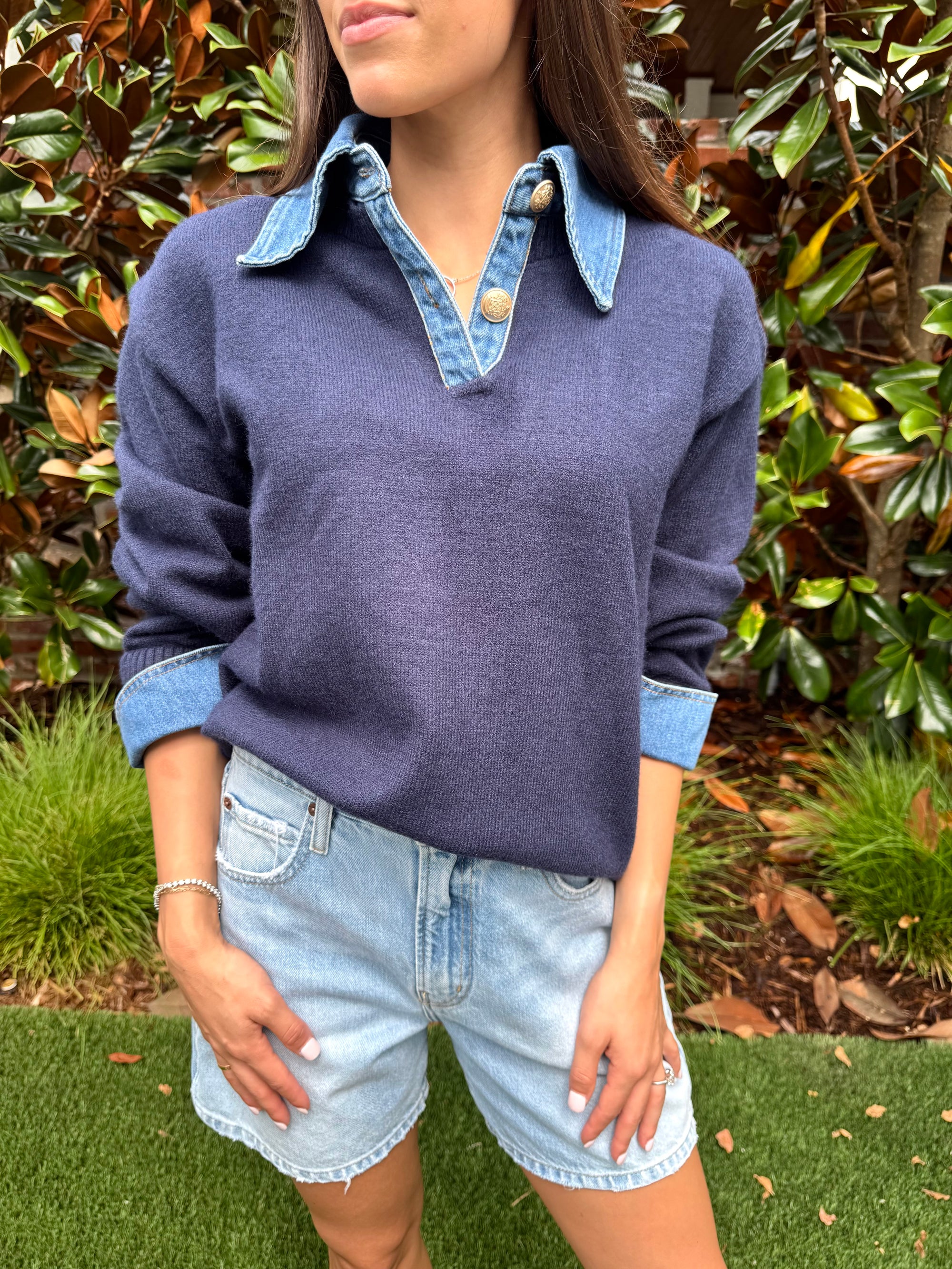 Denim Collar Top