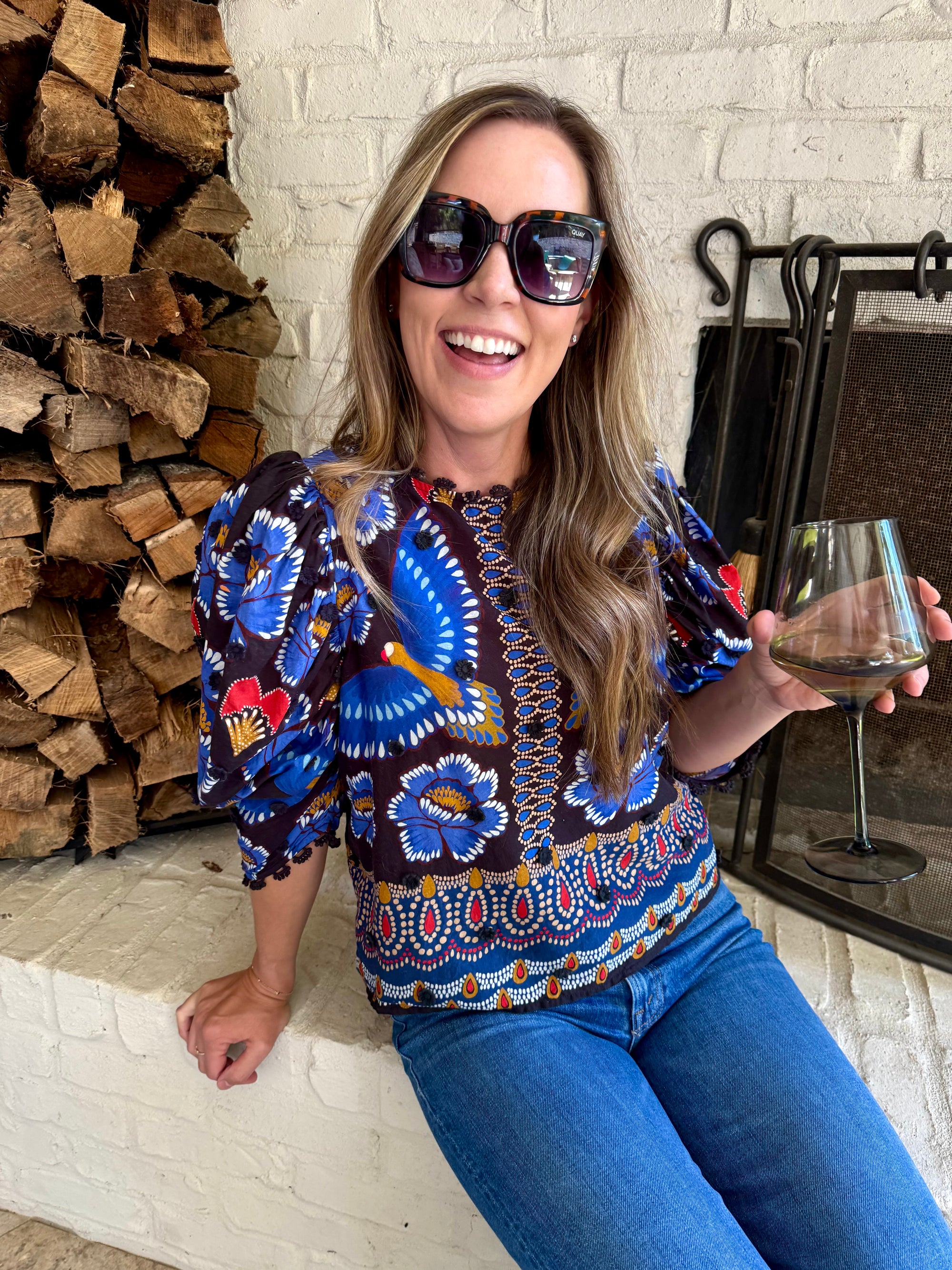 Farm Rio Ainika Sparkle Short-Sleeve Blouse