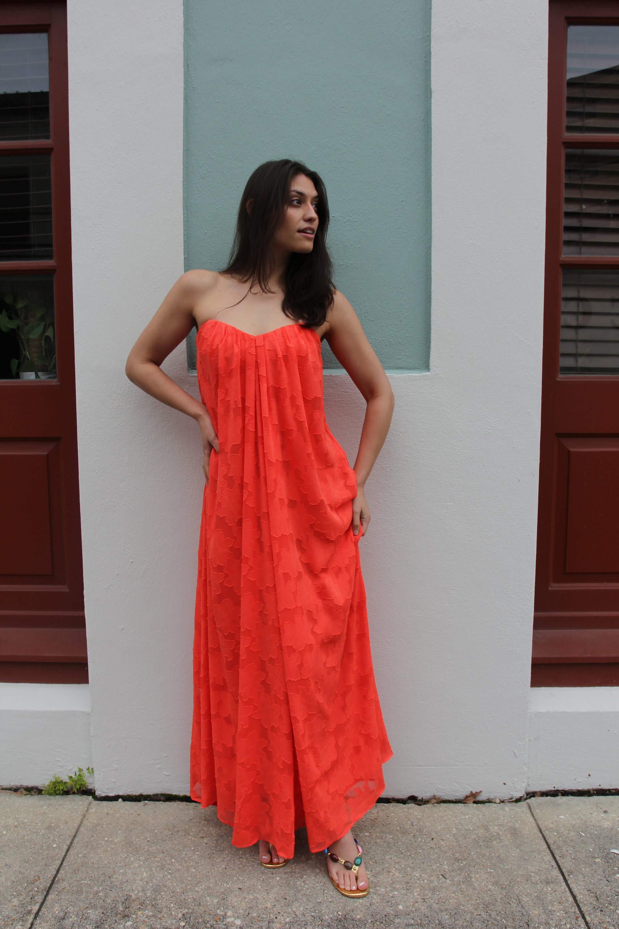 Coral Strapless Maxi