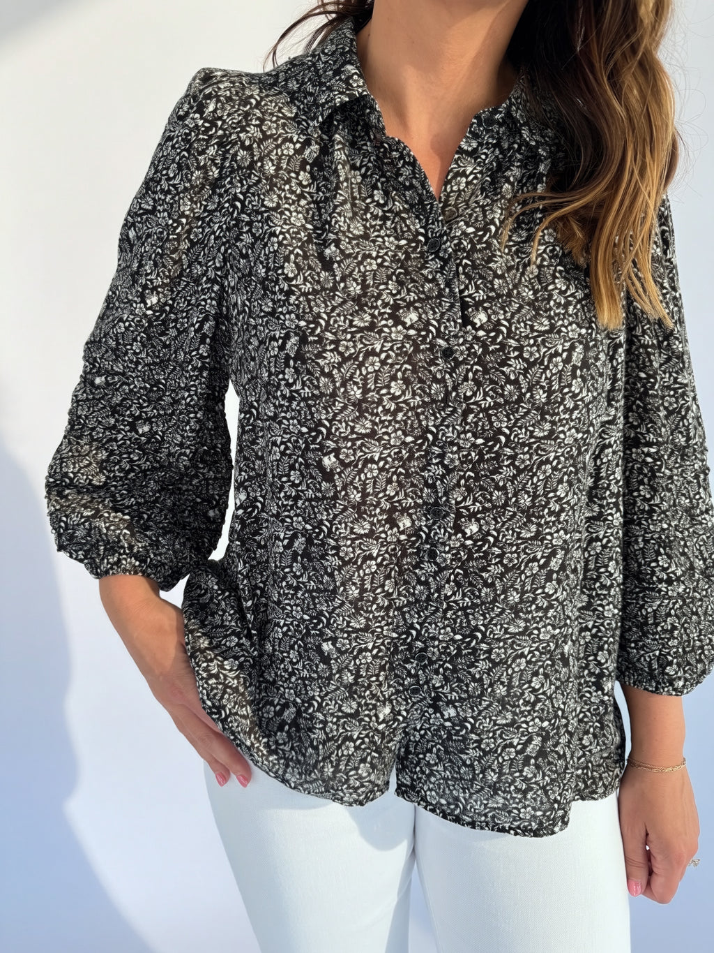 Sundays Black and White Floral Top