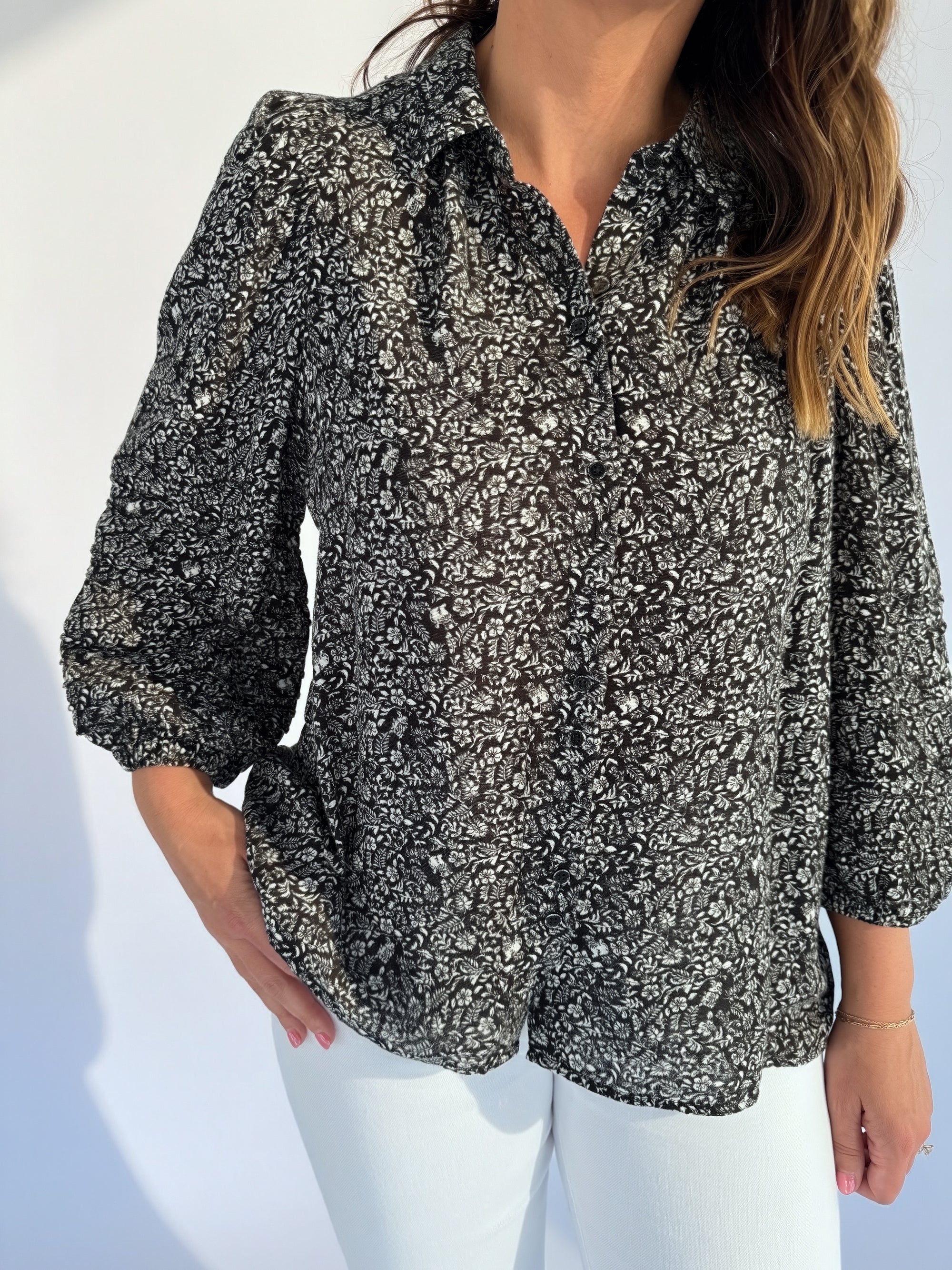 Sundays Black and White Floral Top