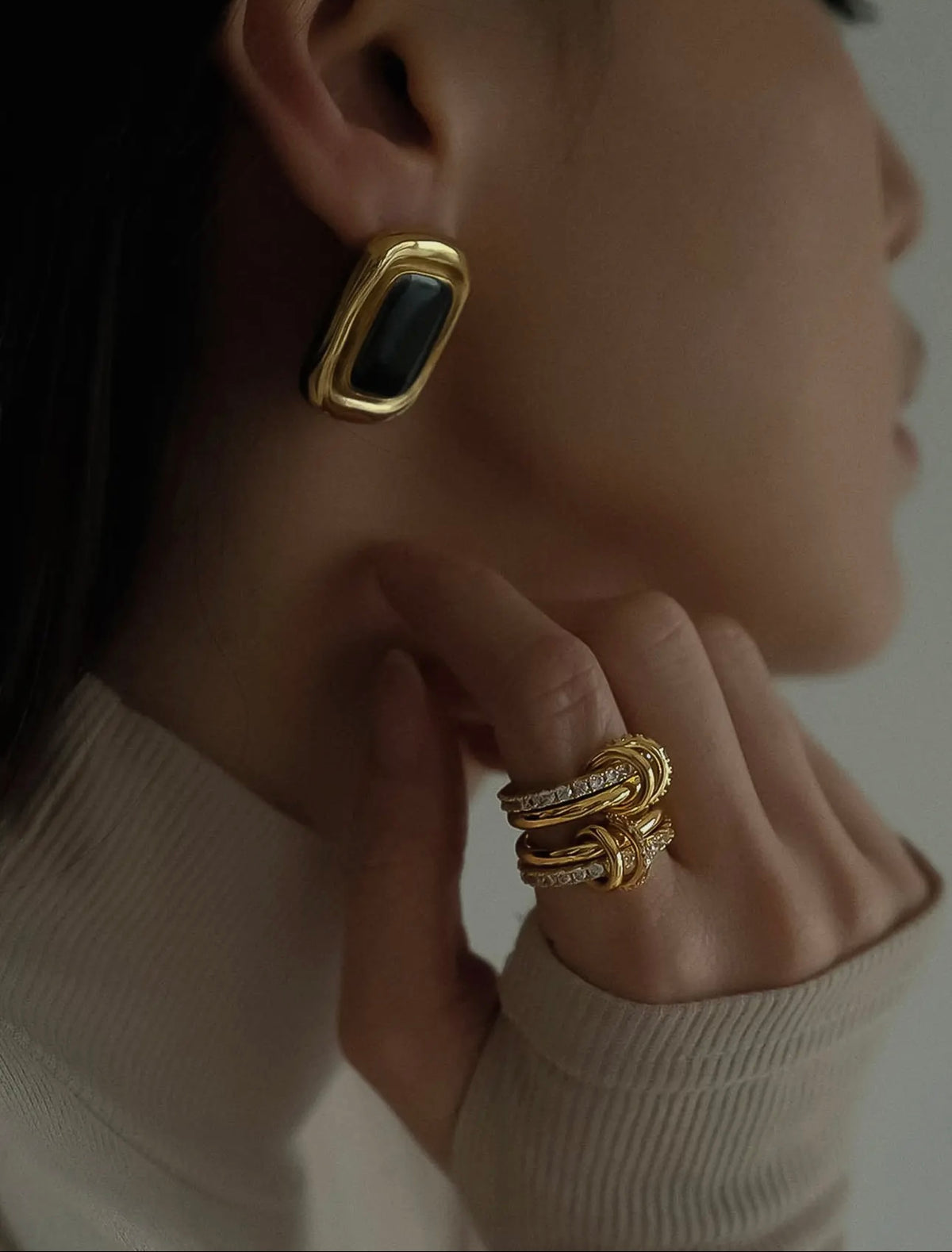 Petra Gold Black Square Earring