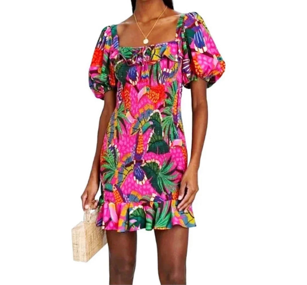 Farm Rio Toucan Puff Sleeve Mini Dress