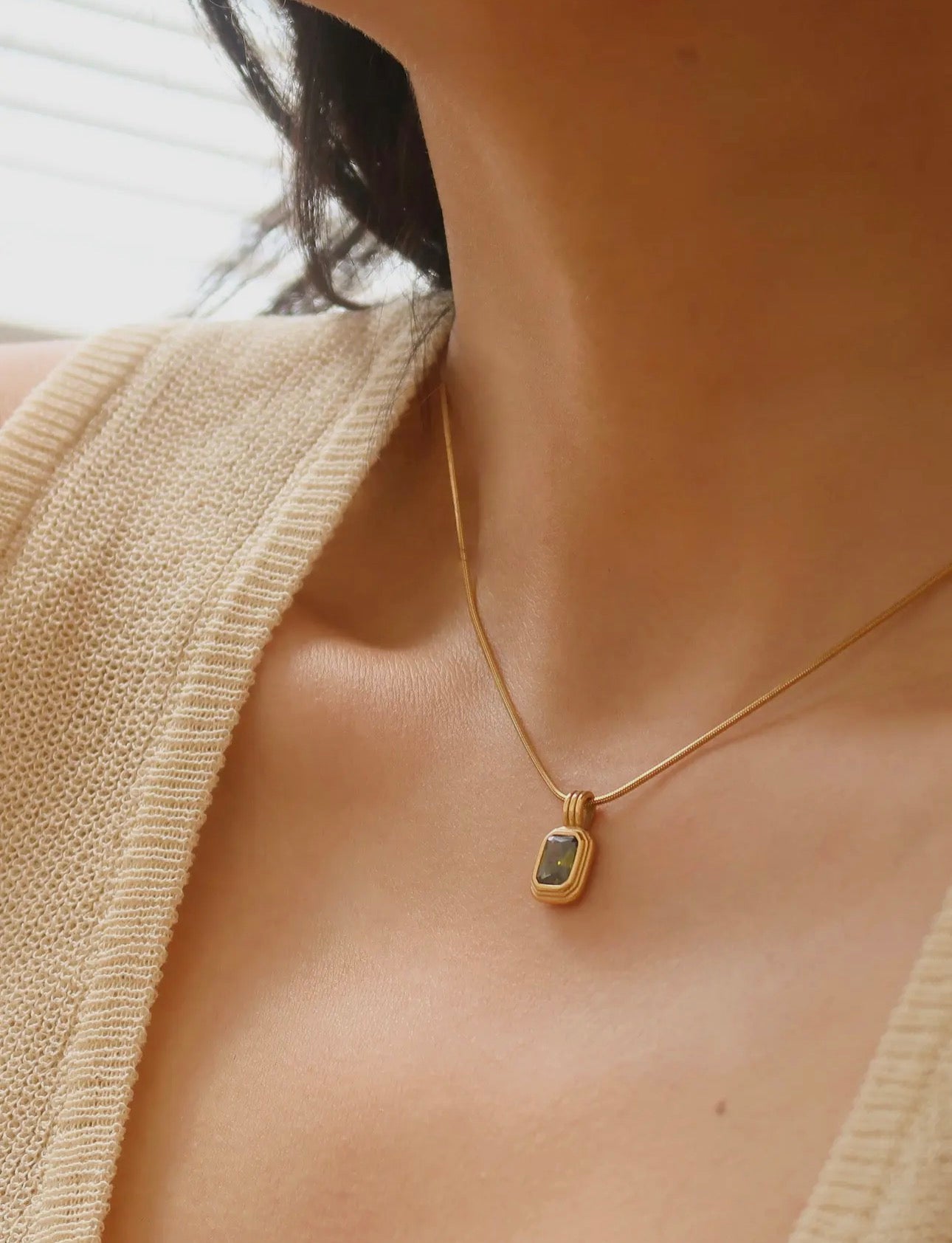 Green Square Pendant Necklace