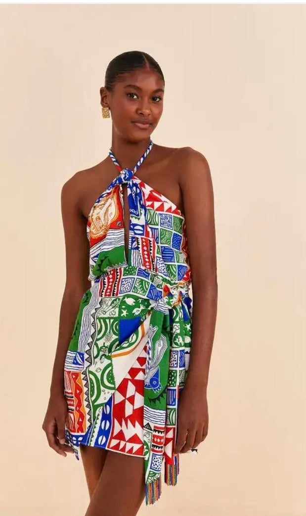 Farm Rio Off-White Pitta Colors Mini Dress
